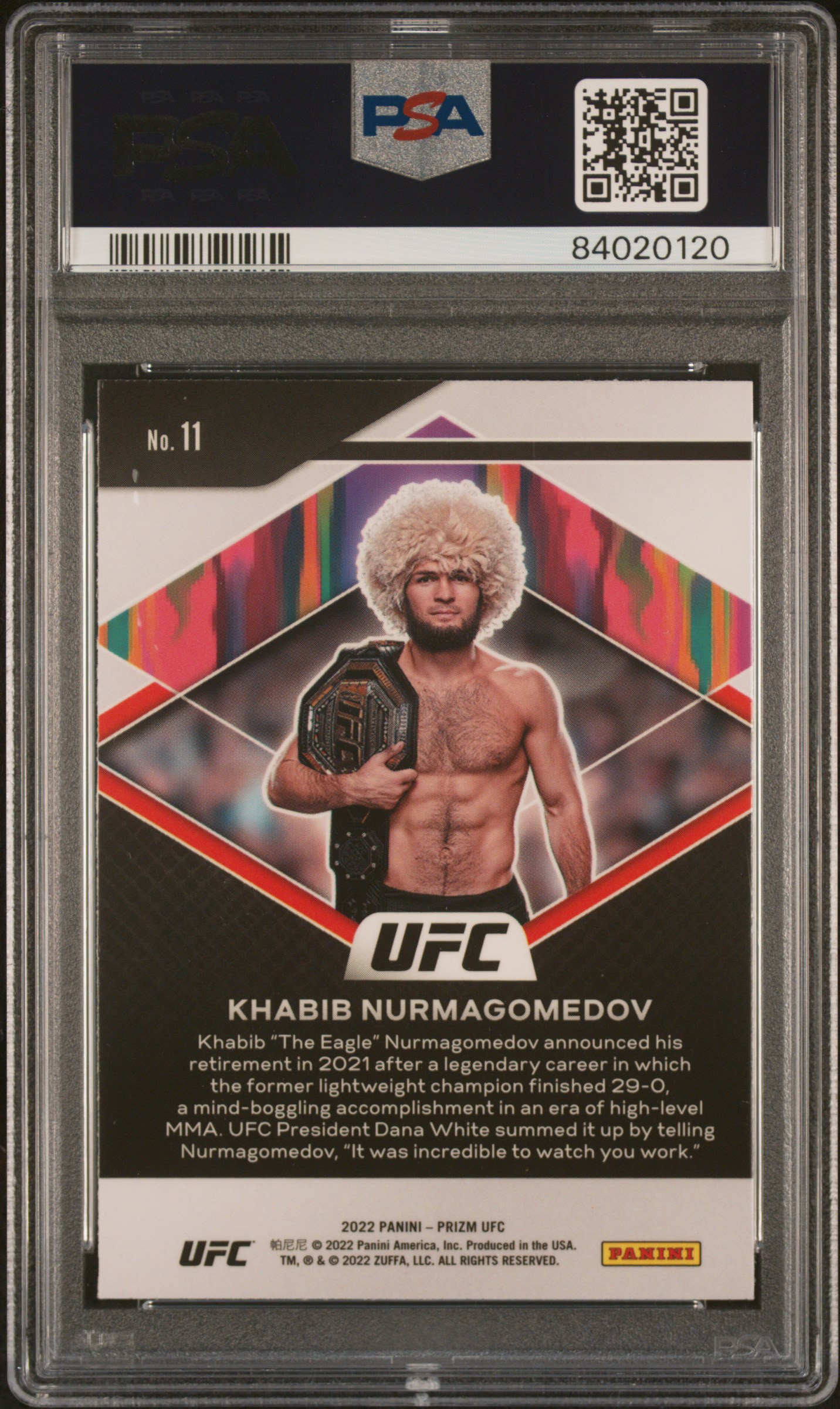2022 Panini Prizm Ufc Fearless Khabib Nurmagomedov #11 (Fearless) Gem Mt 10 back
