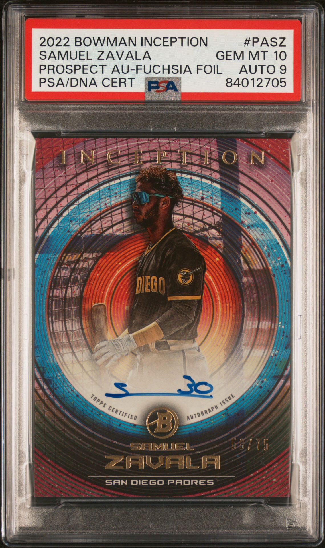 2022 Bowman BOWMAN INCEPTION PROSPECT AUTOGRAPHS FUCHSIA FOILCertificationPrimary Signer (1 Signer)SAMUEL ZAVALA #PASZ Samuel Zavala front