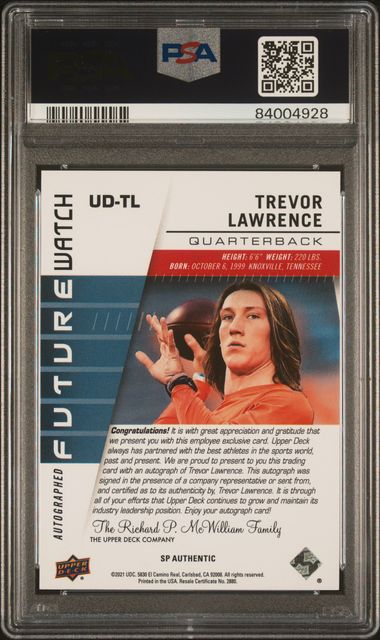 2021 Upper Deck Employee Exclusive Trevor Lawrence #Udtl (Autograph) Gem Mt 10 back