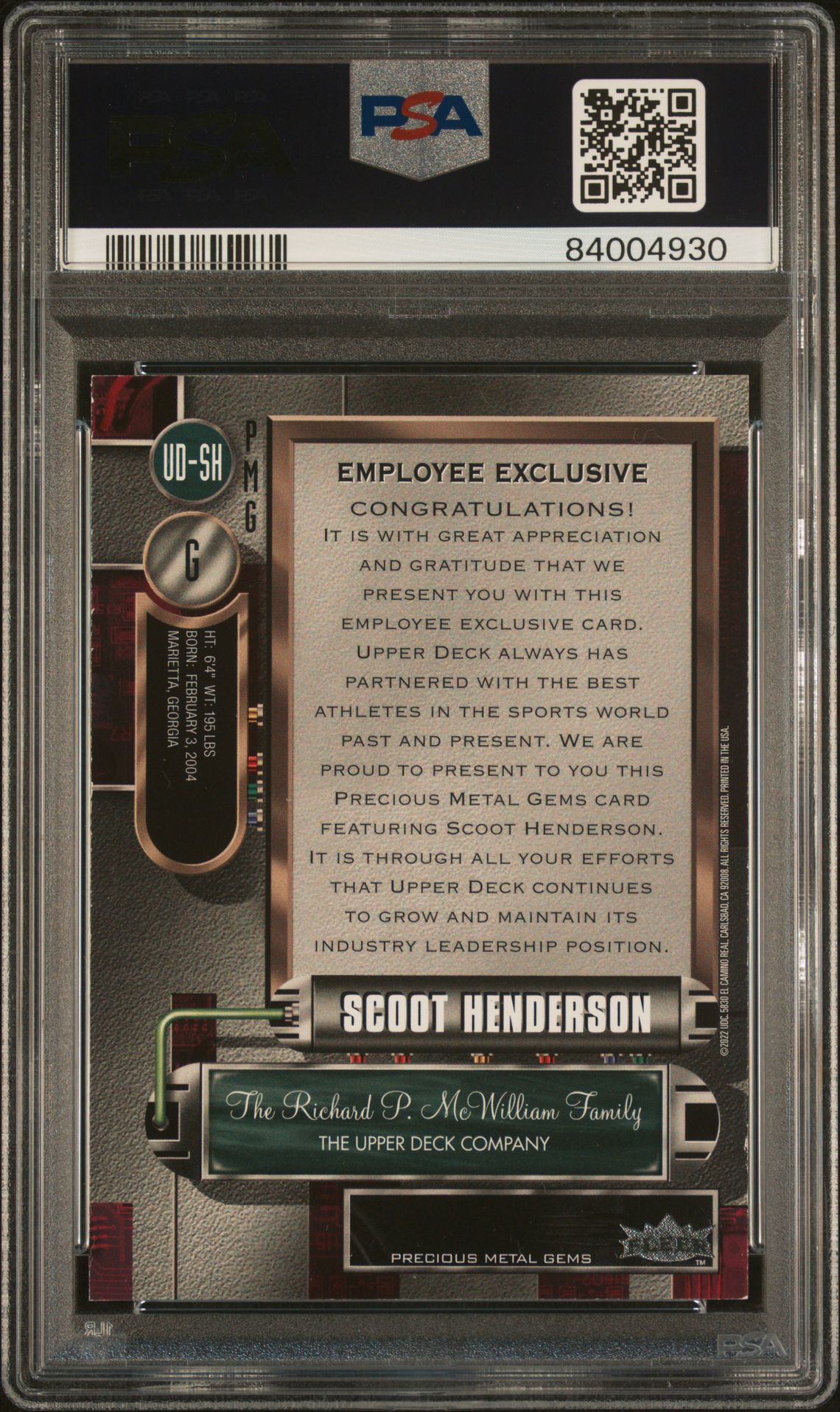 2023 Upper Deck Employee Exclusive Precious Metal Gems Scoot Henderson #Udsh (Precious Metal Gems) Nm-Mt 8 back