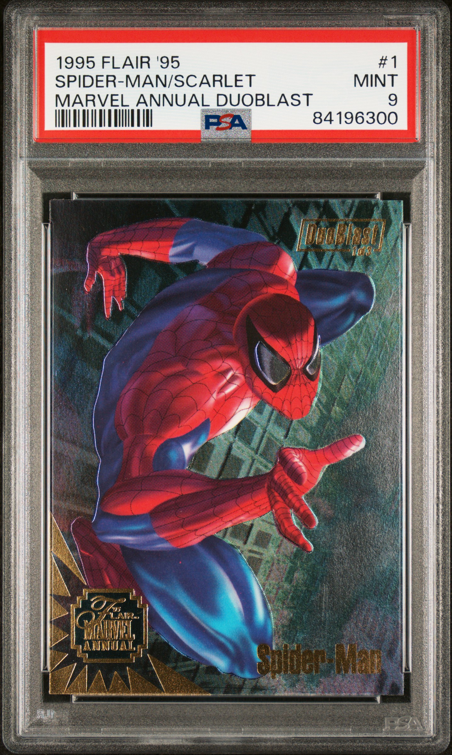 1995 FLAIR '95 MARVEL ANNUAL DUOBLAST #1 SPIDER-MAN/SCARLET MARVEL ANNUAL DUOBLAST