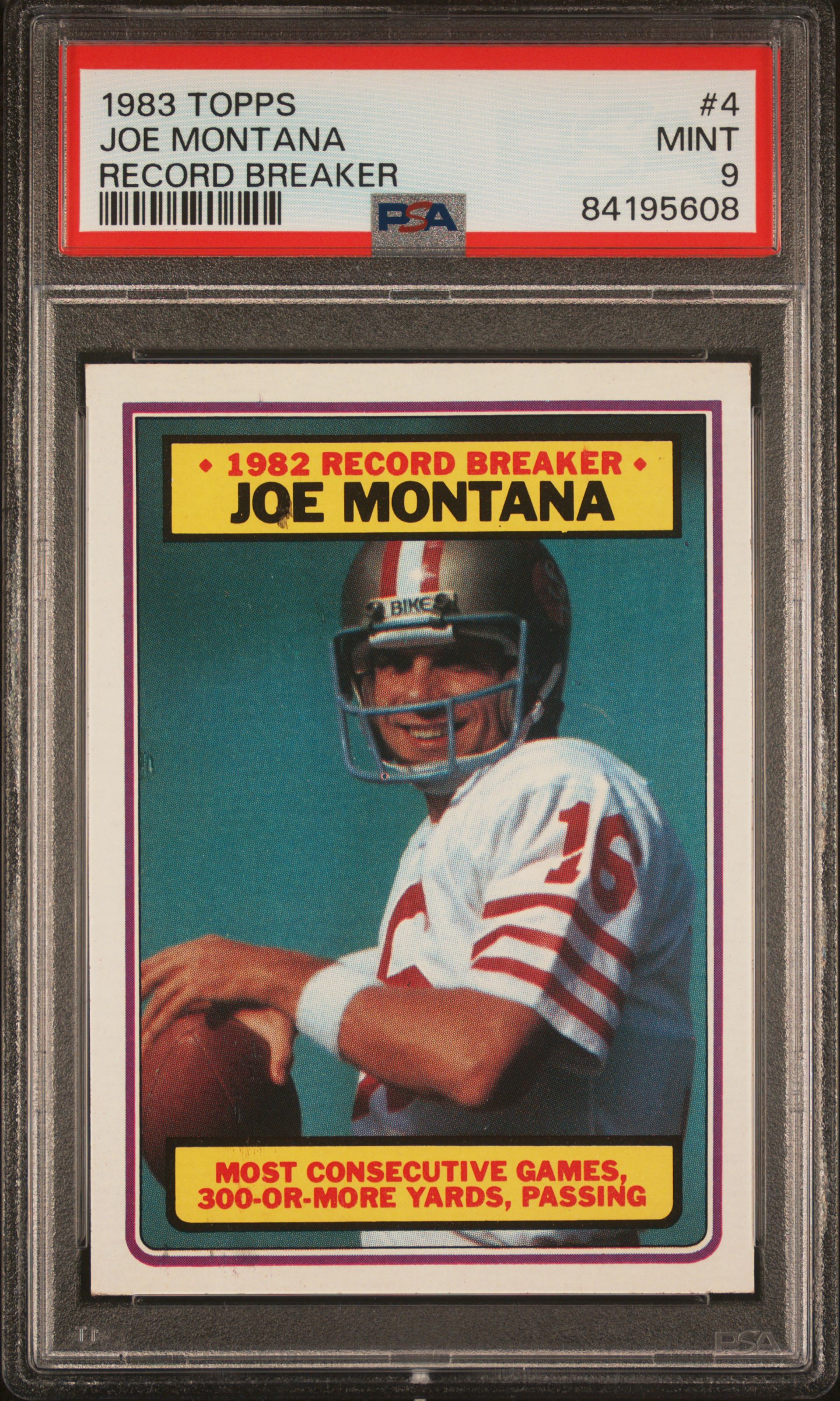1983 Topps Record Breaker #4 Joe Montana – PSA MINT 9
