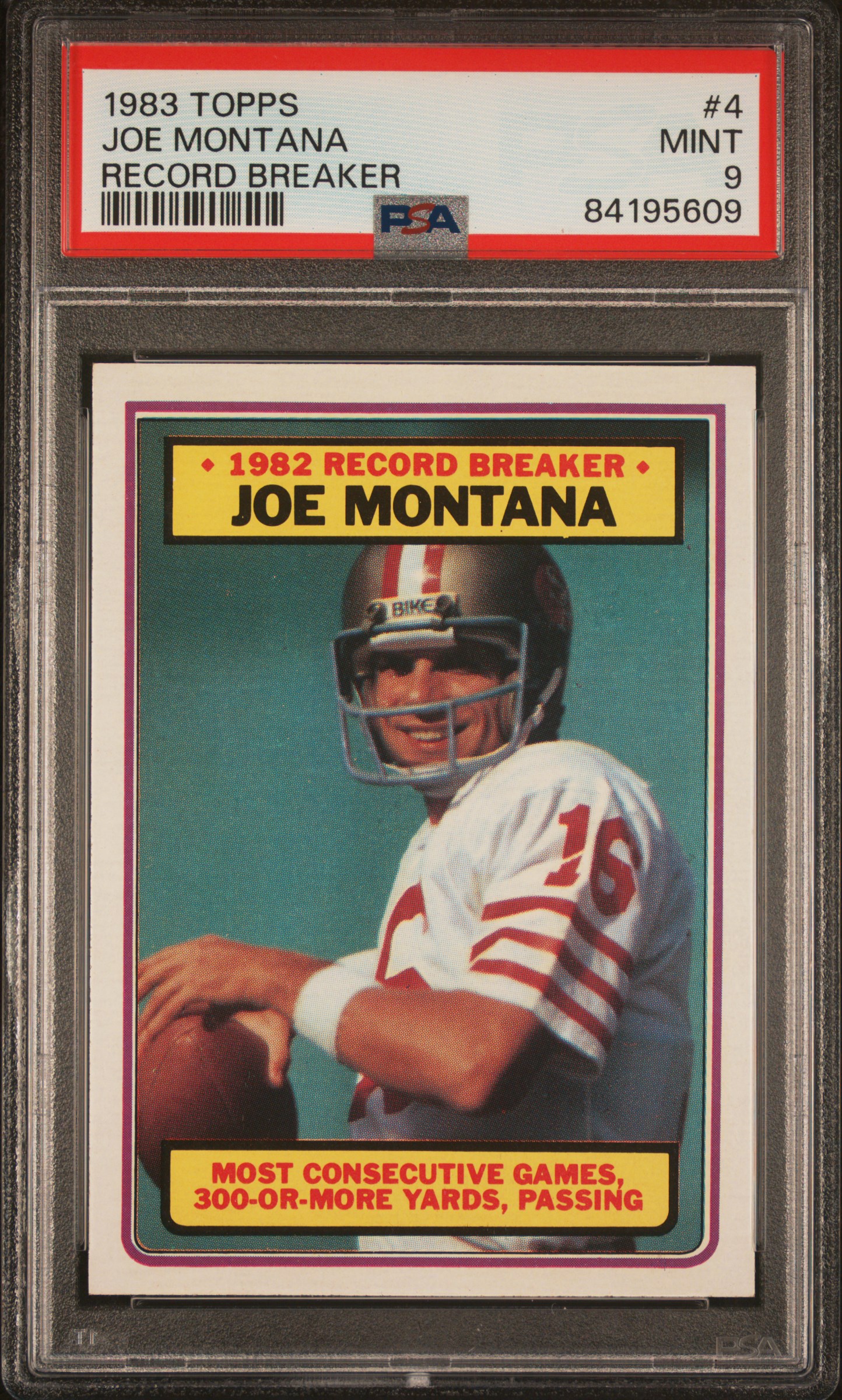 1983 Topps Record Breaker #4 Joe Montana – PSA MINT 9