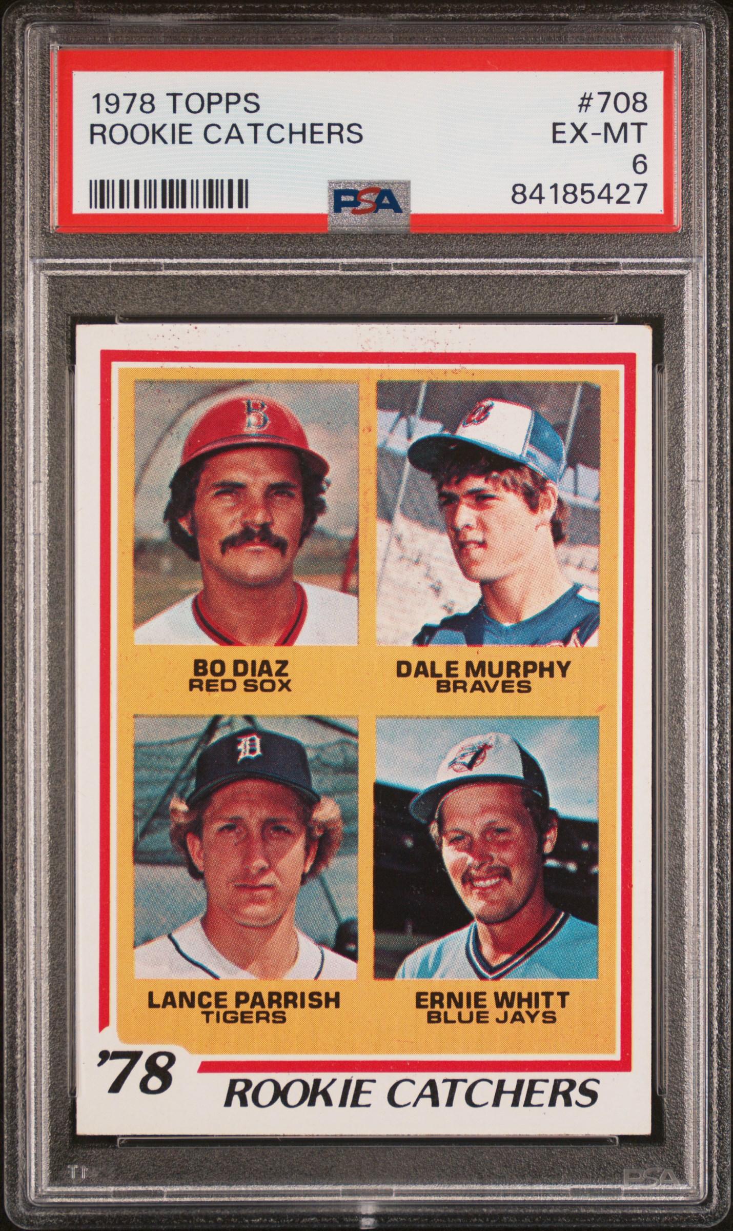 1978 Topps Rookie Catchers #708 Bo Diaz/Dale Murphy/Lance Parrish/Ernie Whitt Rookie Card – PSA EX-MT 6