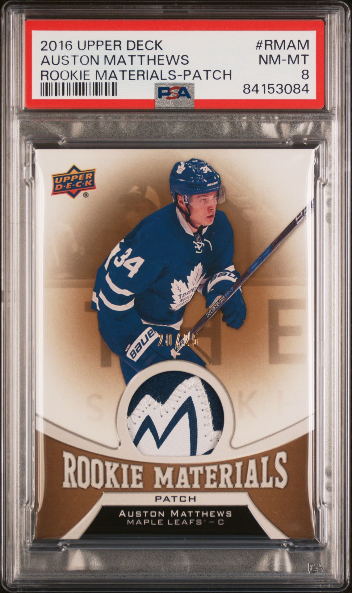 2016 Upper Deck Rookie Materials Auston Matthews #Rmam (Rookie Materials-Patch) Nm-Mt 8 front