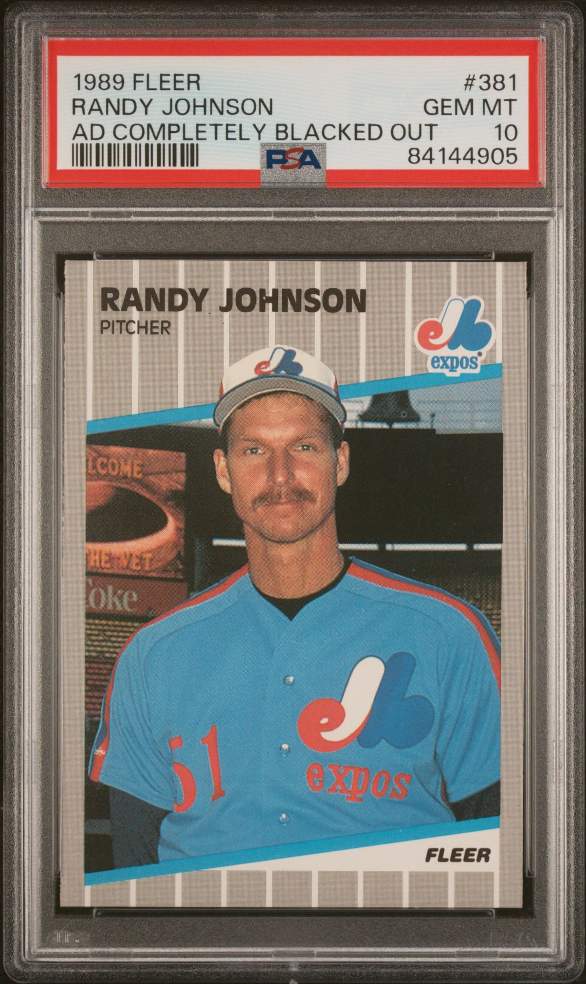 1989 Fleer FLEER AD COMPLETELY BLACKED OUT #381 Randy Johnson front
