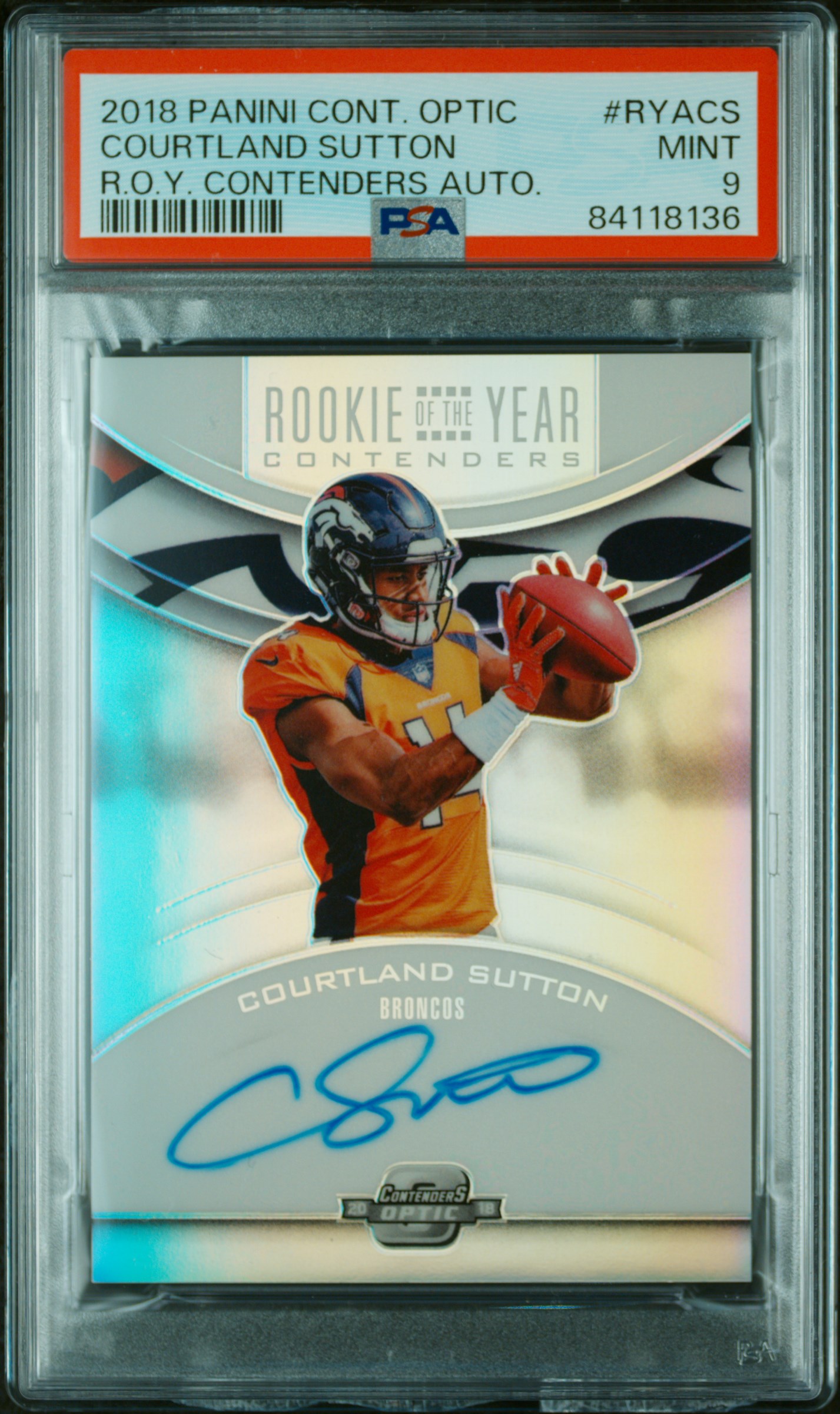 2018 PANINI CONTENDERS OPTIC ROOKIE OF THE YEAR CONTENDERS AUTOGRAPHS #RYACS COURTLAND SUTTON R.O.Y. CONTENDERS AUTO.
