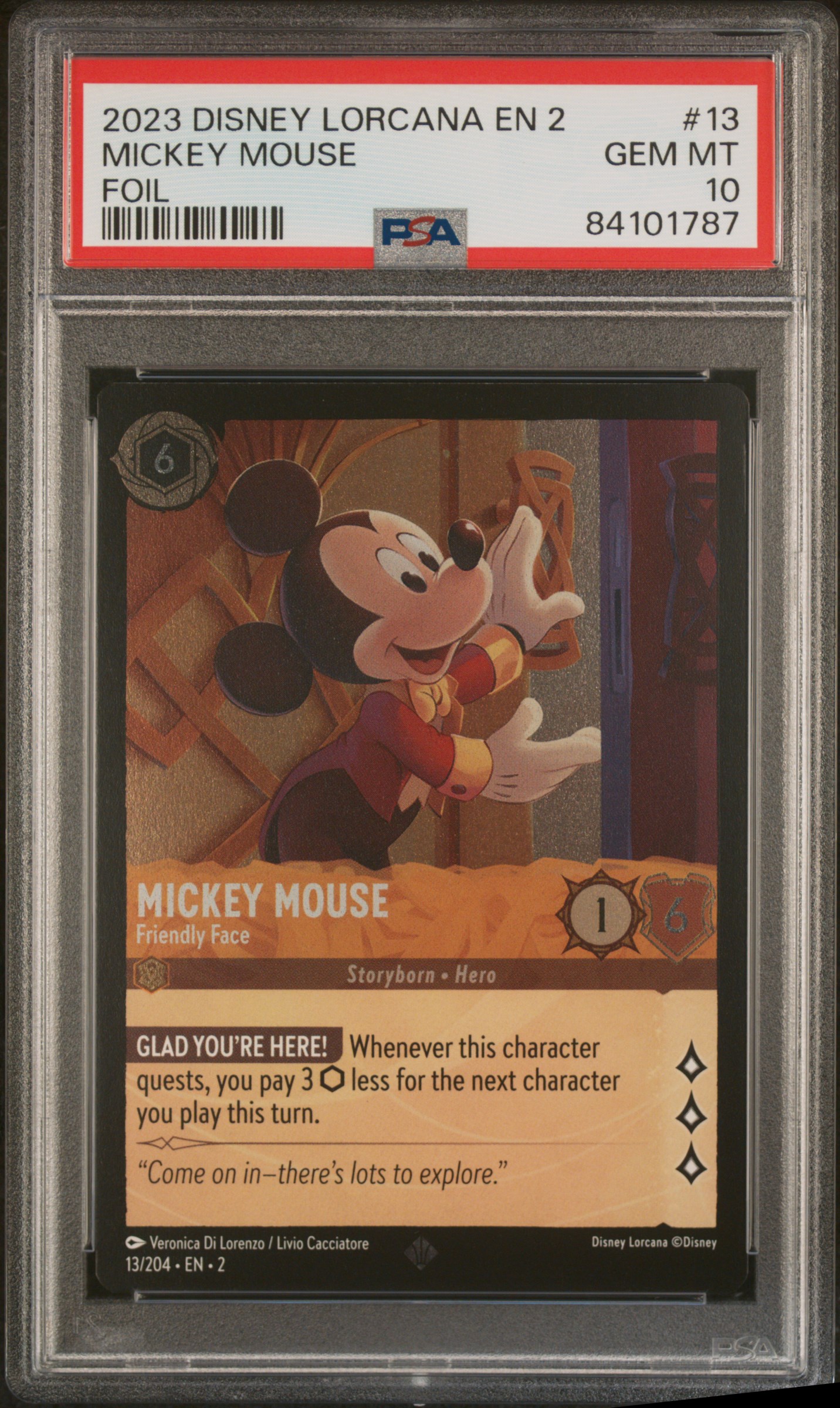 2023 Disney Lorcana En 2-Rise Of The Floodborn Foil #13 Mickey Mouse - Friendly Face – PSA GEM MT 10