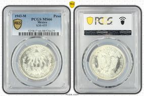 1943-M Peso KM-455  Ag MS66