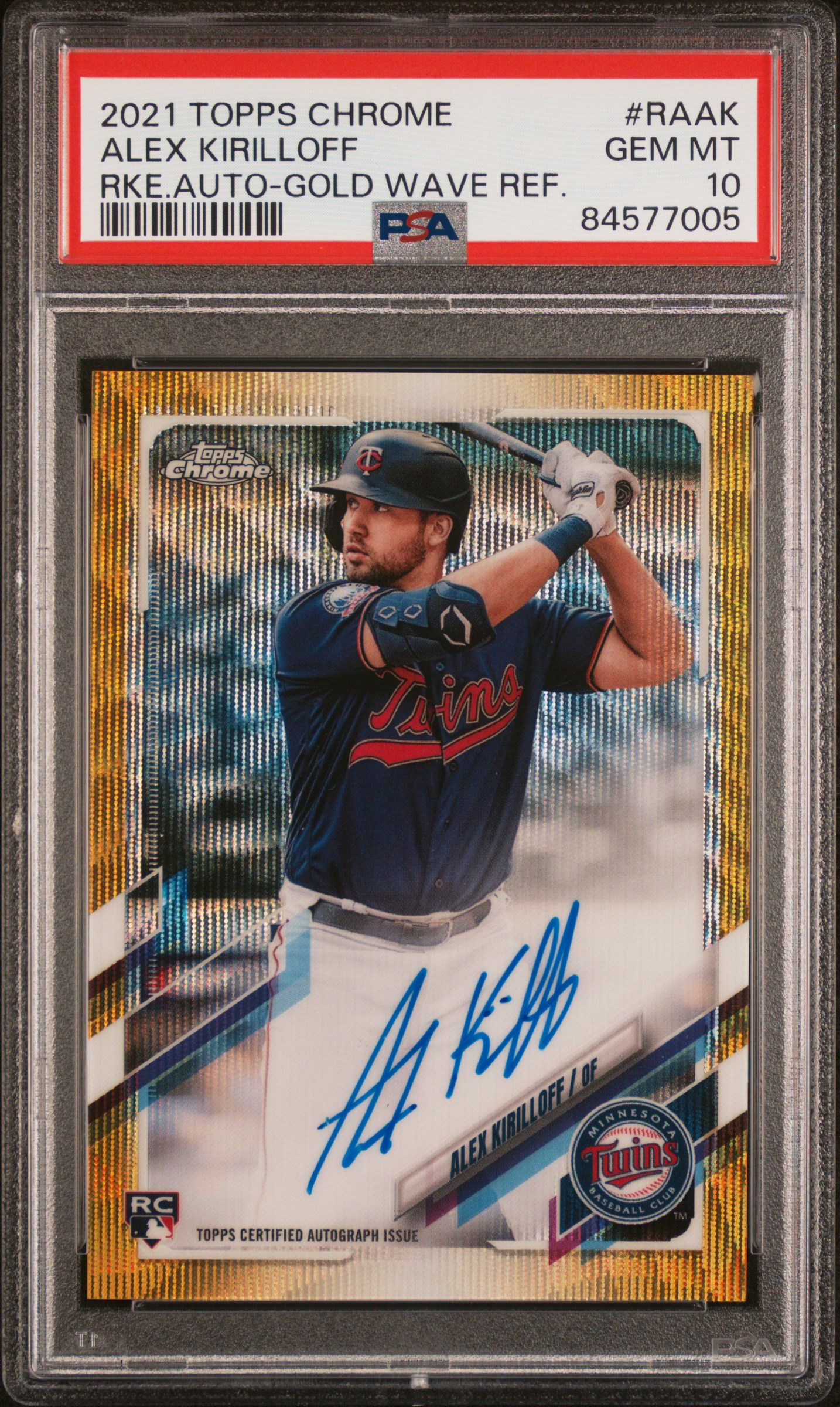 2021 Topps Chrome Rookie Autographs Gold Wave Refractor #RAAK Alex Kirilloff Signed Rookie Card (#41/50) – PSA GEM MT 10