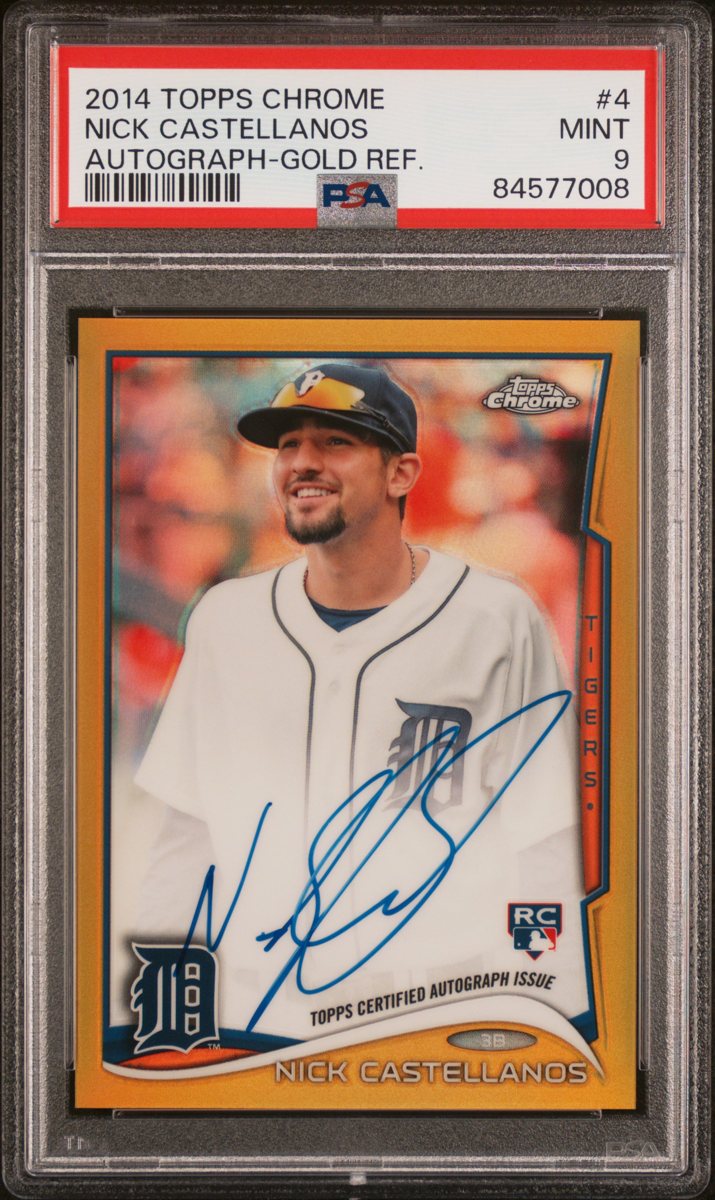 2014 Topps Chrome Autograph-Gold Refractor #4 Nick Castellanos Signed Rookie CArd (#30/50) – PSA MINT 9