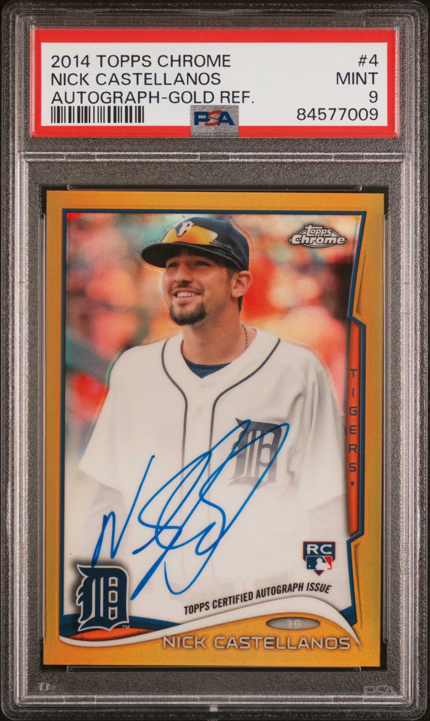 2014 Topps Chrome Autograph-Gold Refractor #4 Nick Castellanos Signed Rookie Card (#39/50) – PSA MINT 9