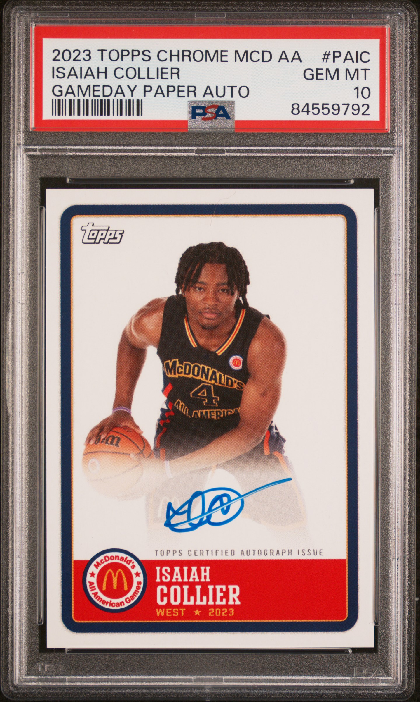 2023 Topps Chrome Mcdonald's All-American Gameday Paper Autographs Paic Isaiah Collier – PSA GEM MT 10