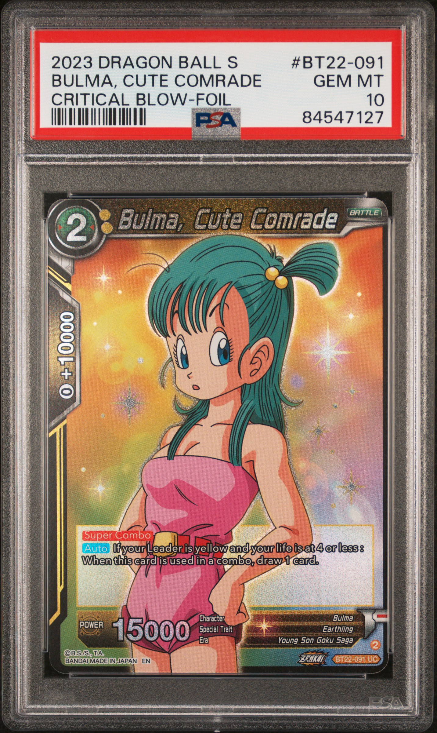 2023 DRAGON BALL SUPER CARD GAME SERIES 22 CRITICAL BLOW #BT22-091 BULMA, CUTE COMRADE HOLO