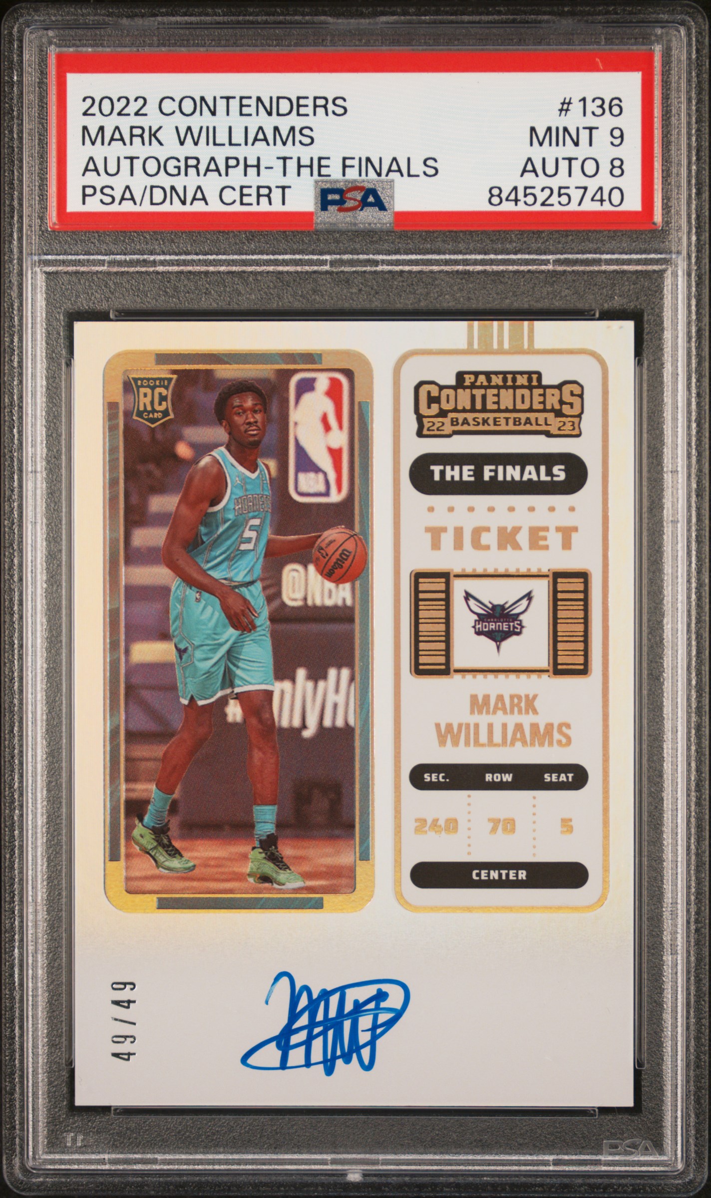 2022 Panini Contenders Autograph-The Finals #136 Mark Williams Signed Rookie Card (#49/49) – PSA MINT 9 NM-MT, PSA/DNA NM-MT 8