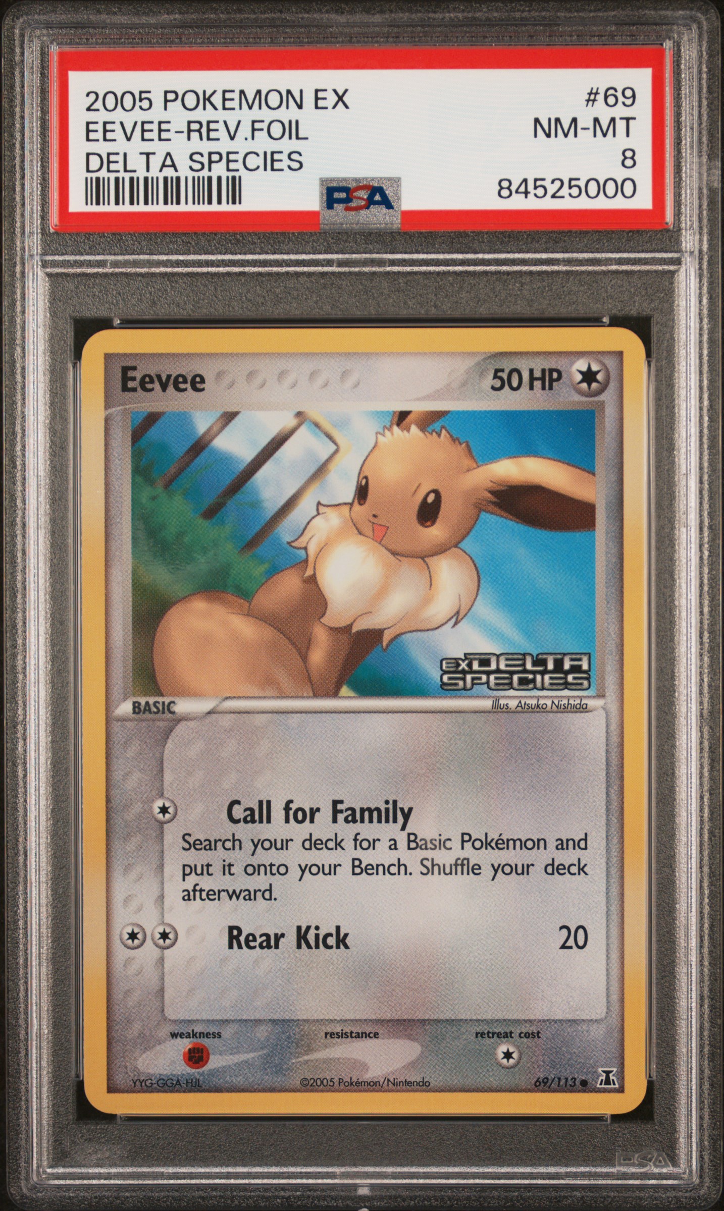 2005 Pokemon Ex Delta Species #69 Eevee-Reverse Foil – PSA NM-MT 8