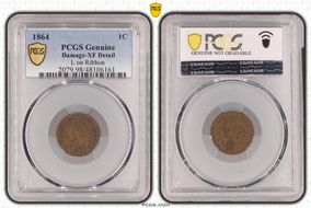 1864 1C L on Ribbon N1BN