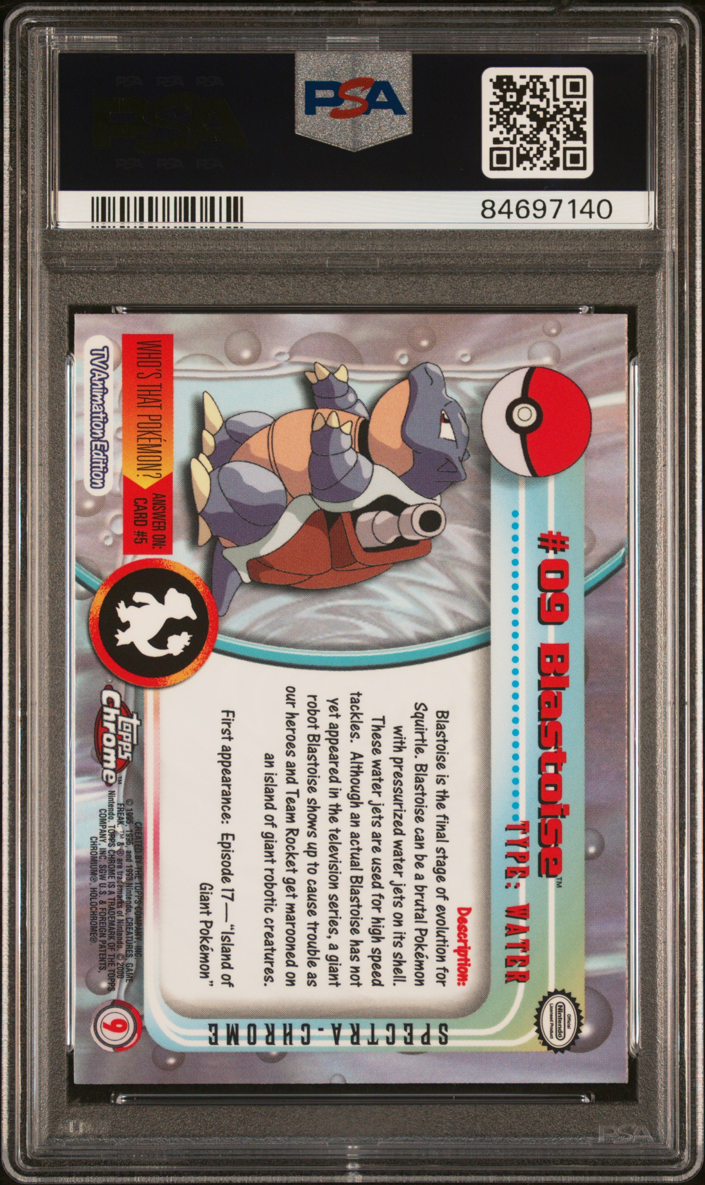 2000 Topps Chrome Pokemon T.v. Blastoise #9 (Pokemon T.v.-Spectra) Mint 9 back