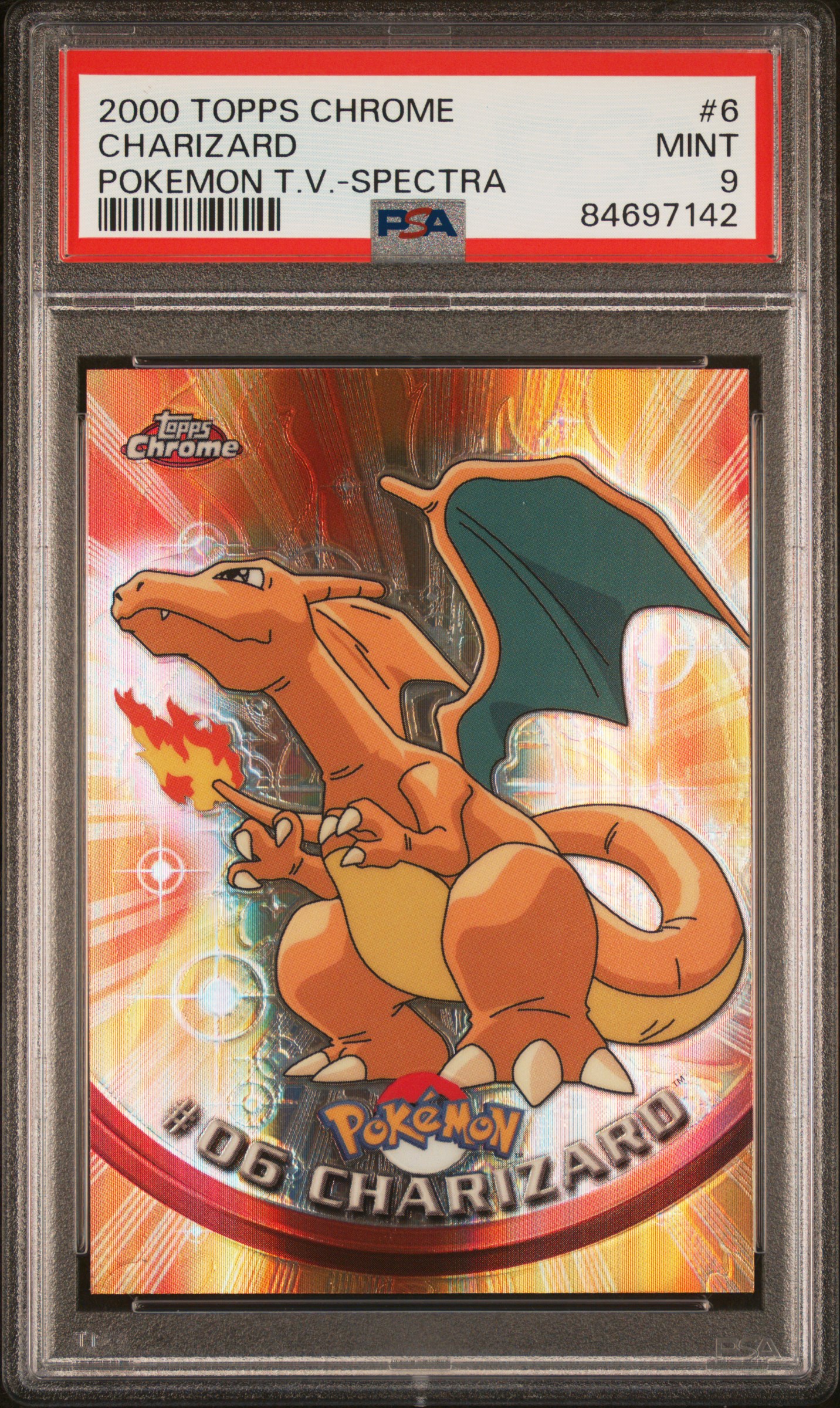 2000 Topps Chrome Pokemon T.v. Charizard #6 (Pokemon T.v.-Spectra) Mint 9 front