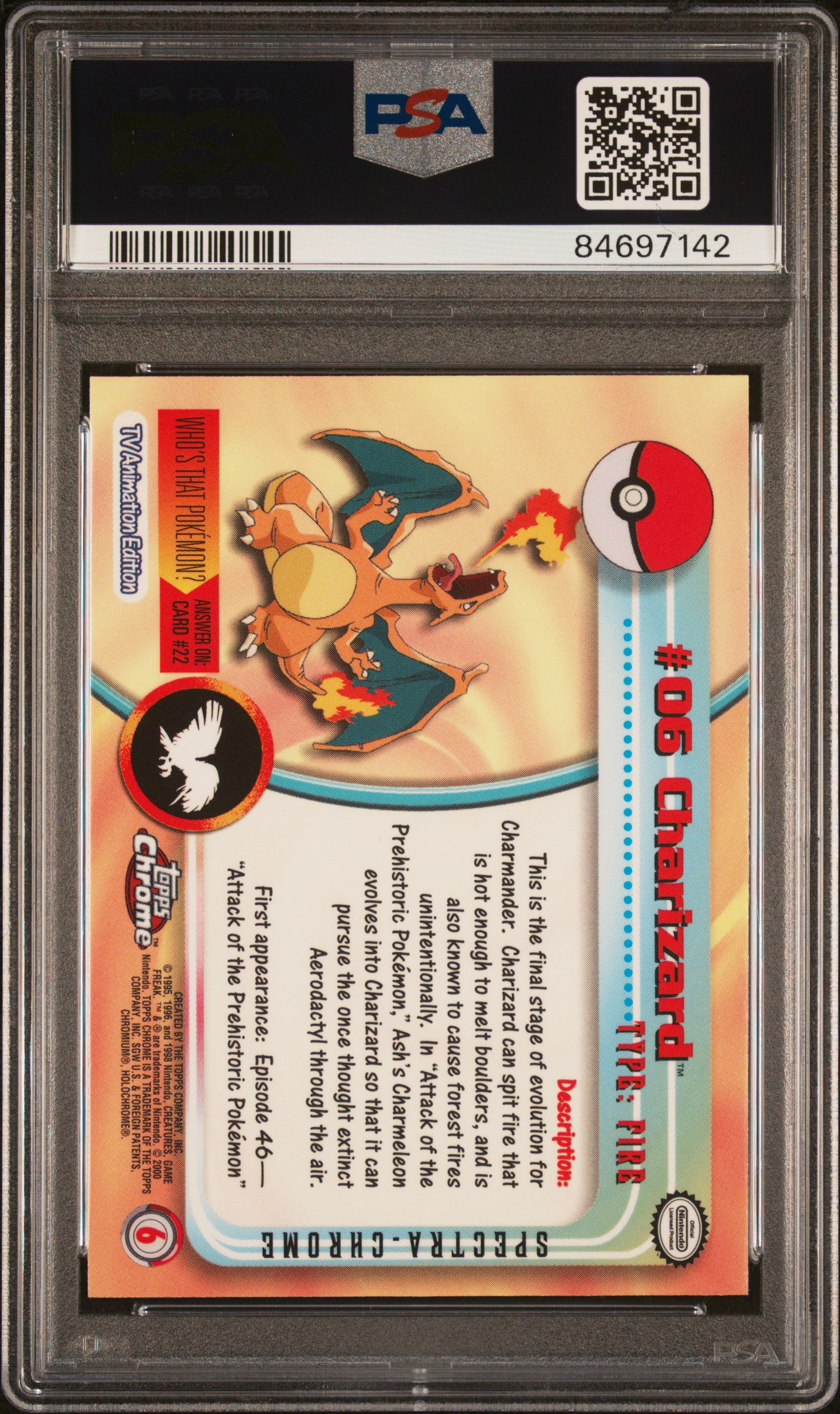 2000 Topps Chrome Pokemon T.v. Charizard #6 (Pokemon T.v.-Spectra) Mint 9 back