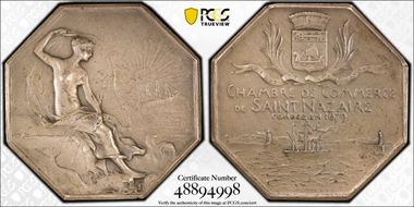 "1879" Jeton Saint-Nazaire Chamber of Commerce, Corne MS63