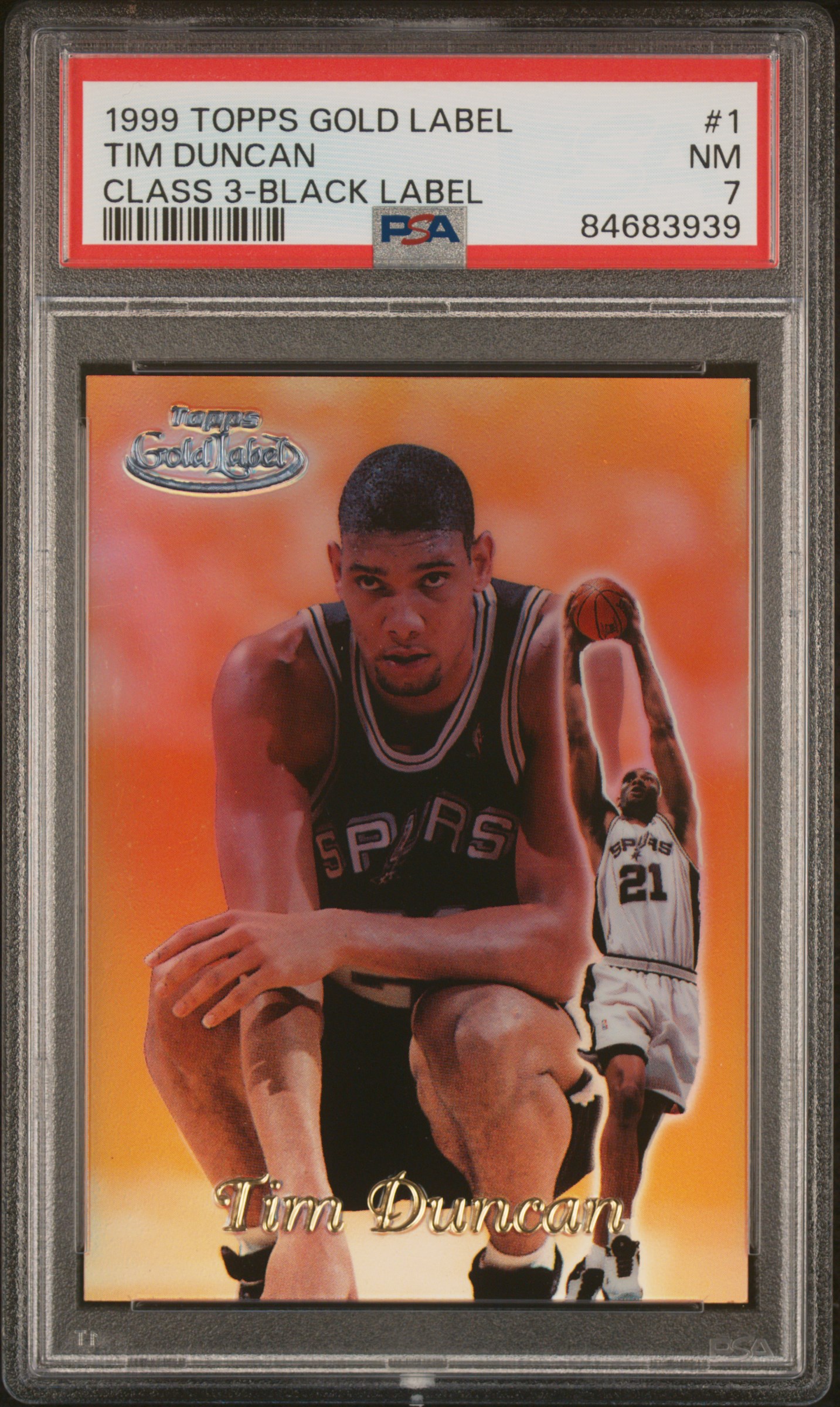 1999 TOPPS GOLD LABEL CLASS 3 #1 TIM DUNCAN CLASS 3-BLACK LABEL