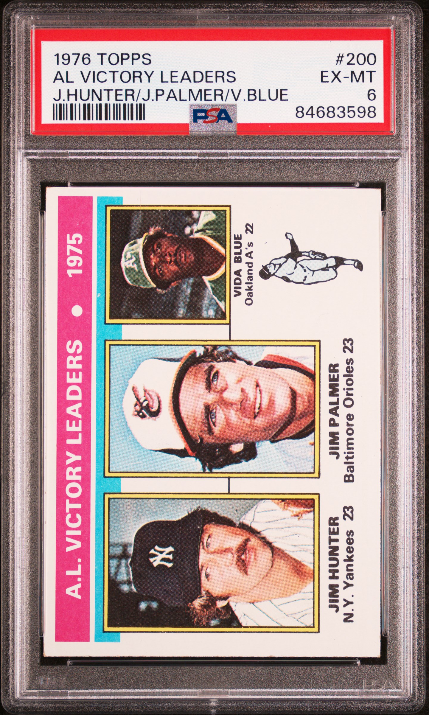 1976 TOPPS #200 AL VICTORY LEADERS J.HUNTER/J.PALMER/V.BLUE