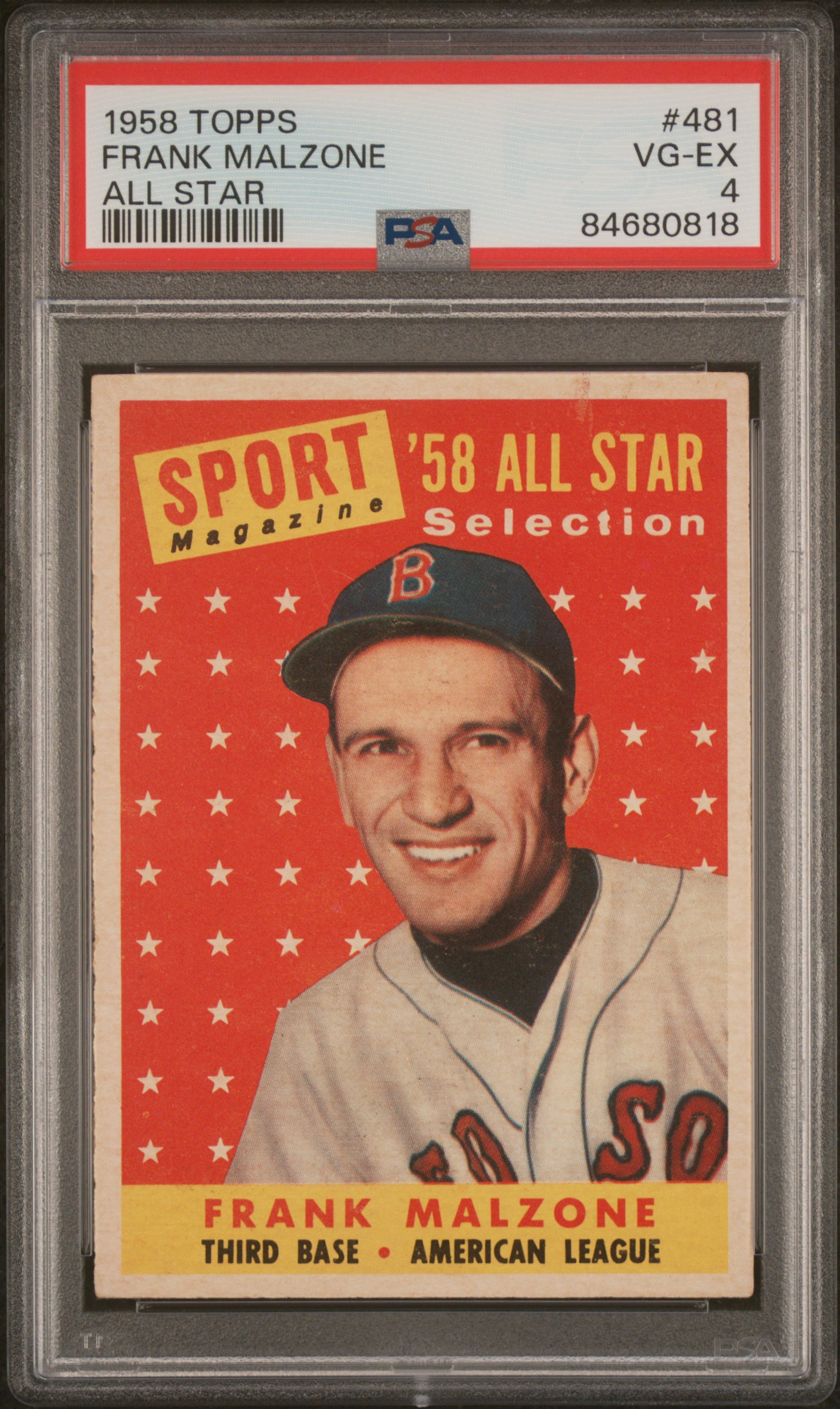 1958 TOPPS #481 FRANK MALZONE ALL STAR