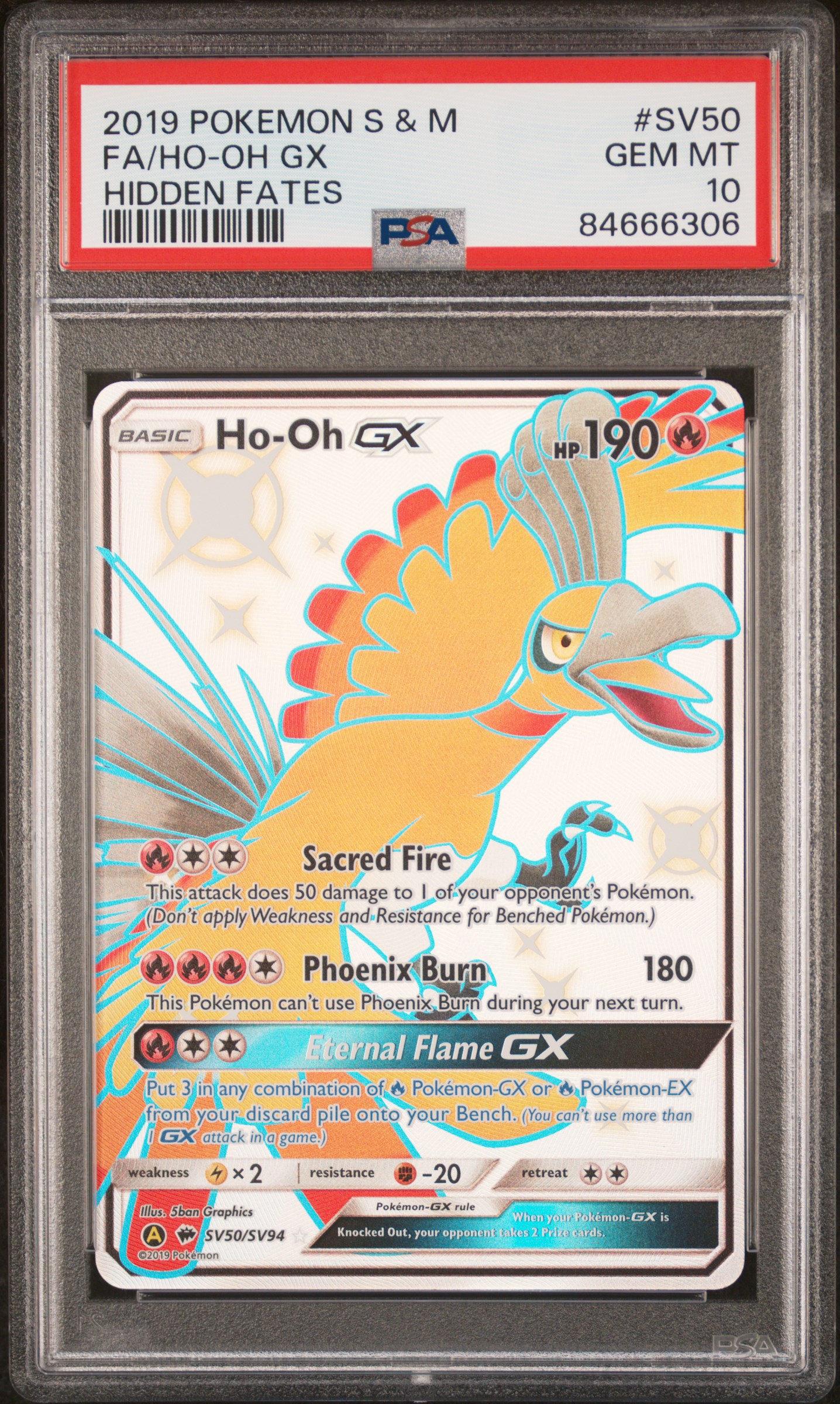 2019 POKEMON SUN & MOON HIDDEN FATES #SV50 FA/HO-OH GX HIDDEN FATES
