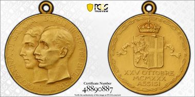 1930 Medal Denkov-960 Gilt AE Matte Boris Marriage 30mm MS63