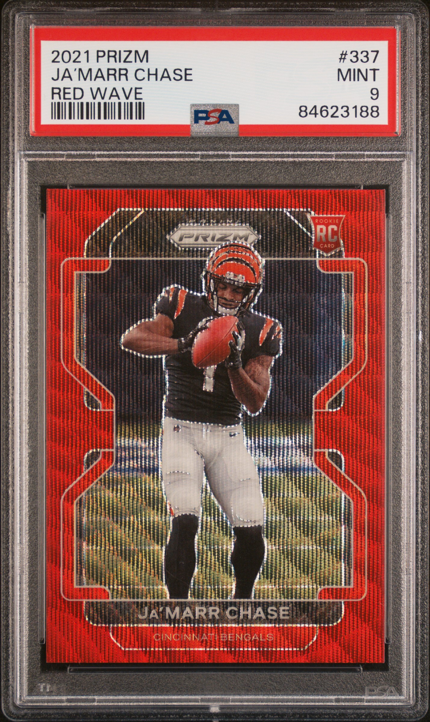 2021 Panini Prizm Red Wave #337 Ja’Marr Chase Rookie Card (#134/149) – PSA MINT 9