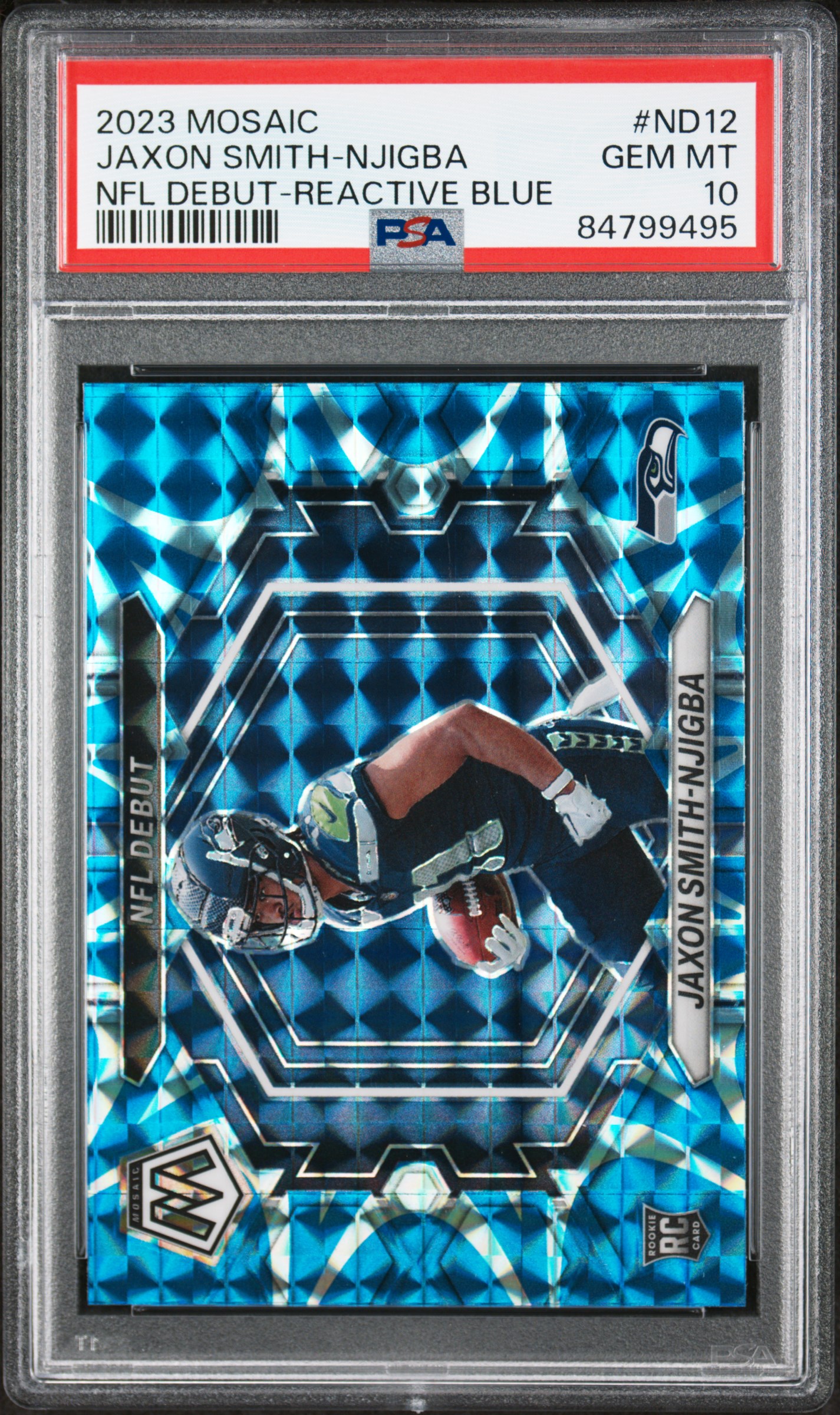 2023 Panini Mosaic Nfl Debut Jaxon Smith-Njigba #Nd12 (Nfl Debut-Reactive Blue) Gem Mt 10 front