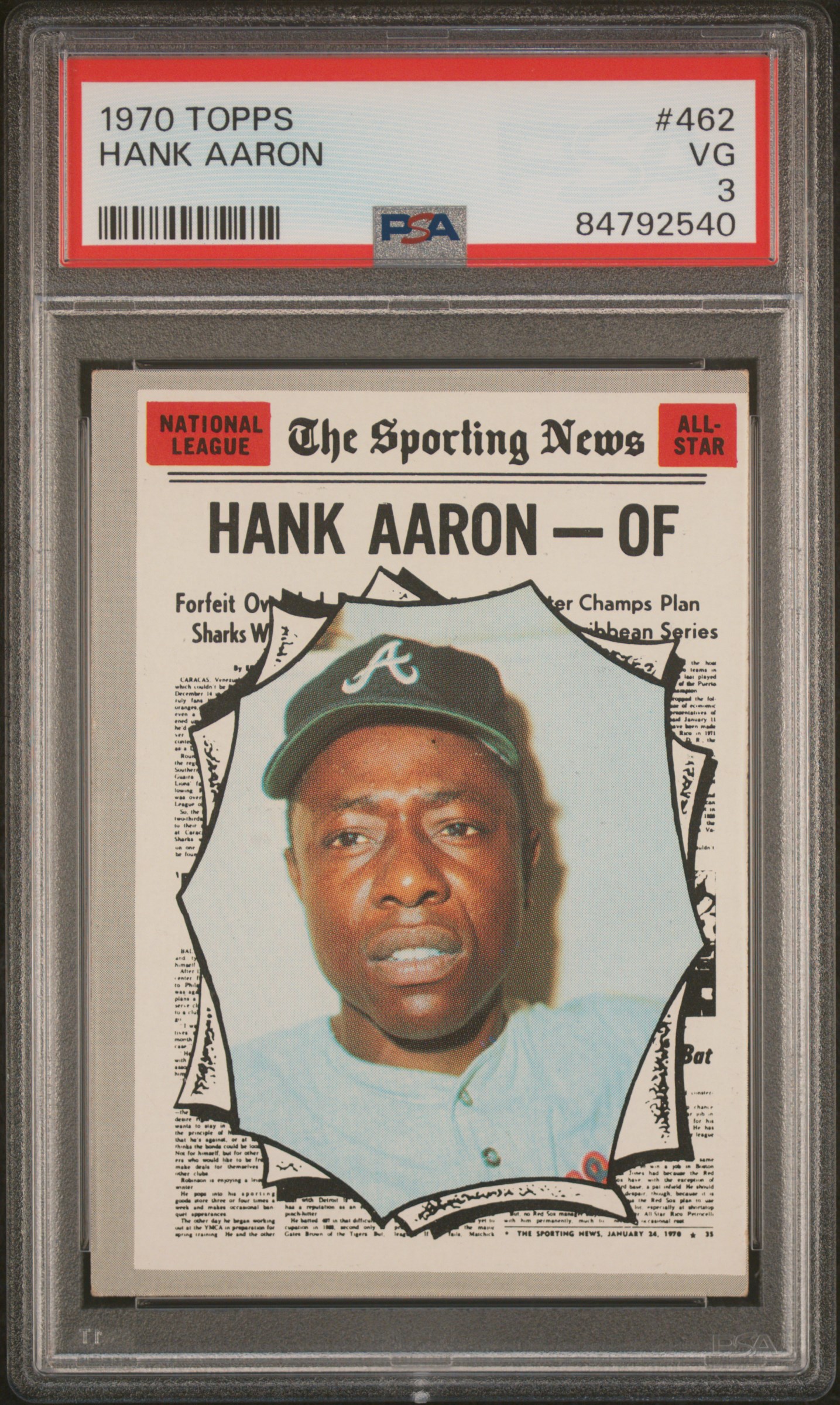1970 Topps #462 Hank Aaron – PSA VG 3