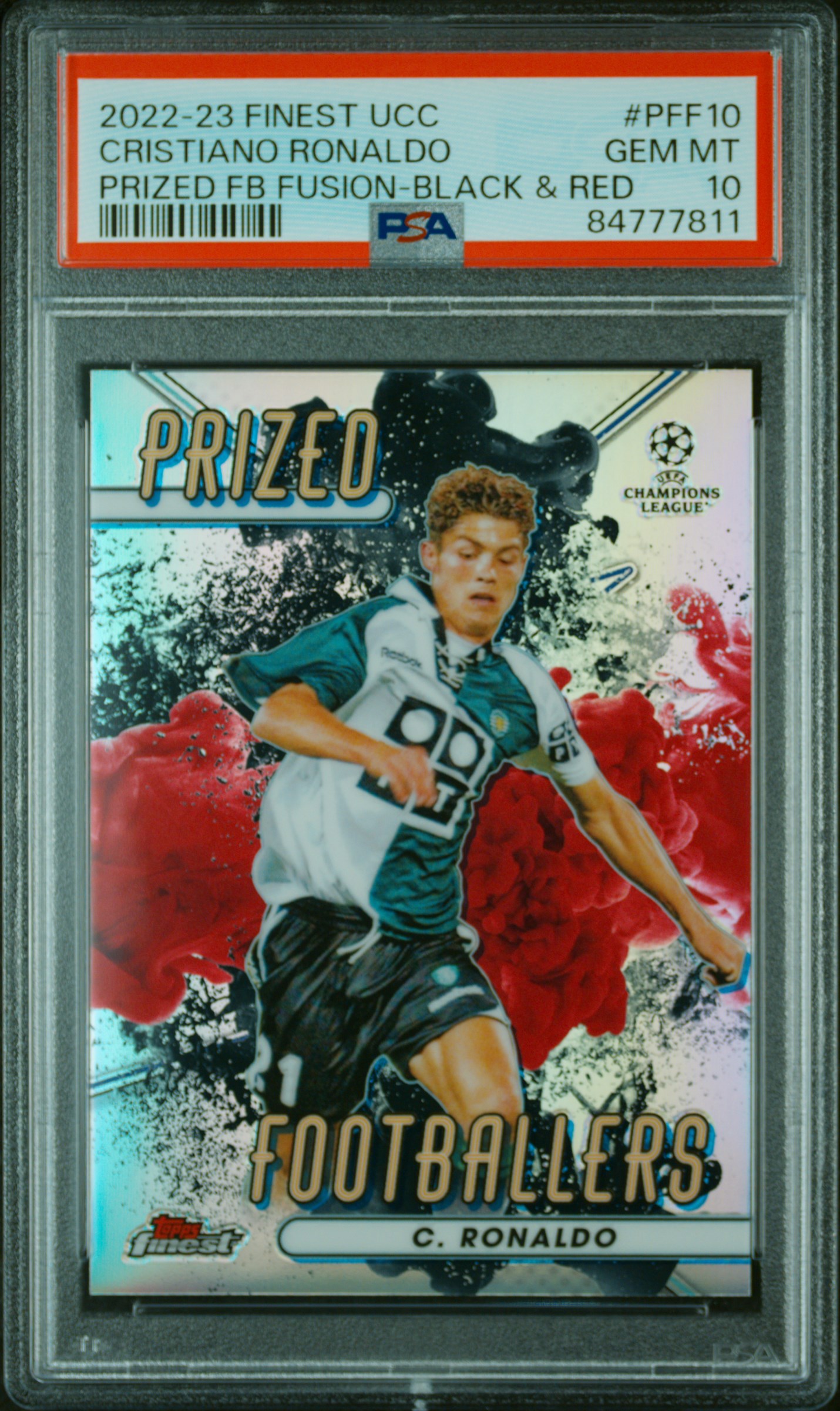 2022-23 TOPPS FINEST UEFA CLUB COMPETITIONS PRIZED FOOTBALLERS FUSION #PFF10 CRISTIANO RONALDO PRIZED FB FUSION-BLACK & RED