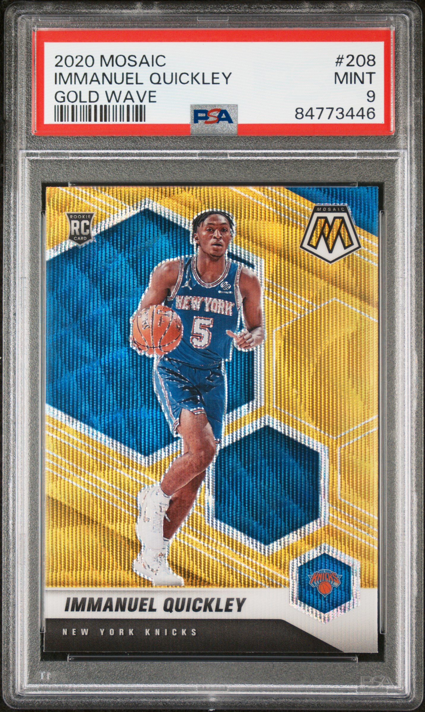 2020-21 Panini Mosaic Gold Wave #208 Immanuel Quickley Rookie Card – PSA MINT 9