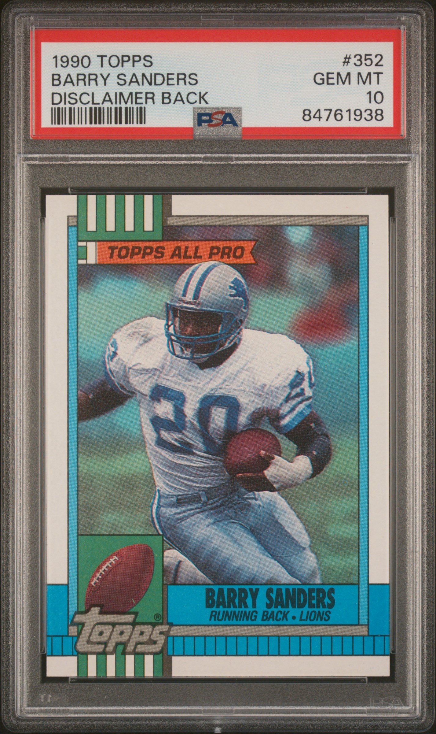 1990 TOPPS #352 BARRY SANDERS DISCLAIMER BACK