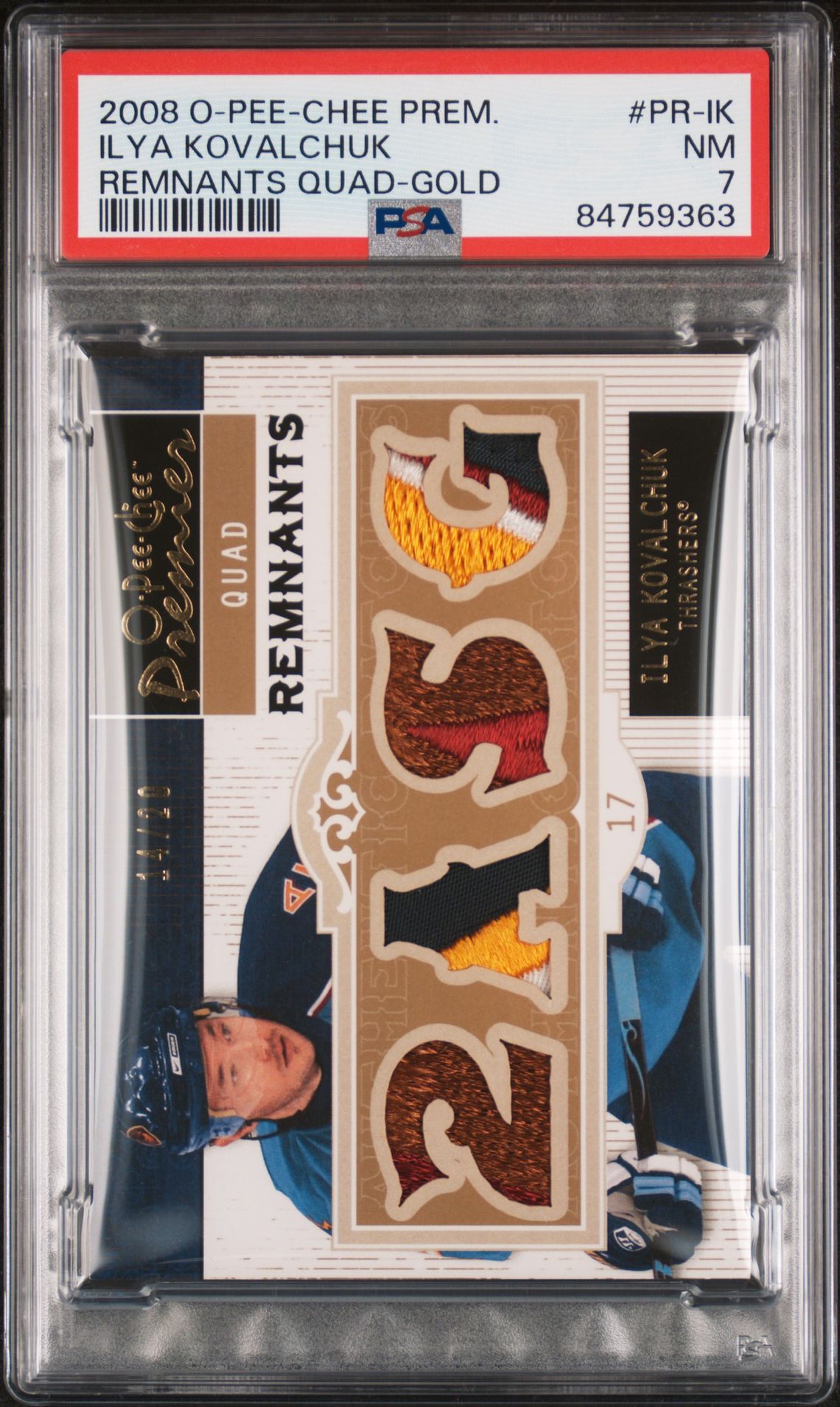 2008 O-Pee-Chee Premier Remnants Quad Ilya Kovalchuk #Pr-Ik (Remnants Quad-Gold) Nm 7 front