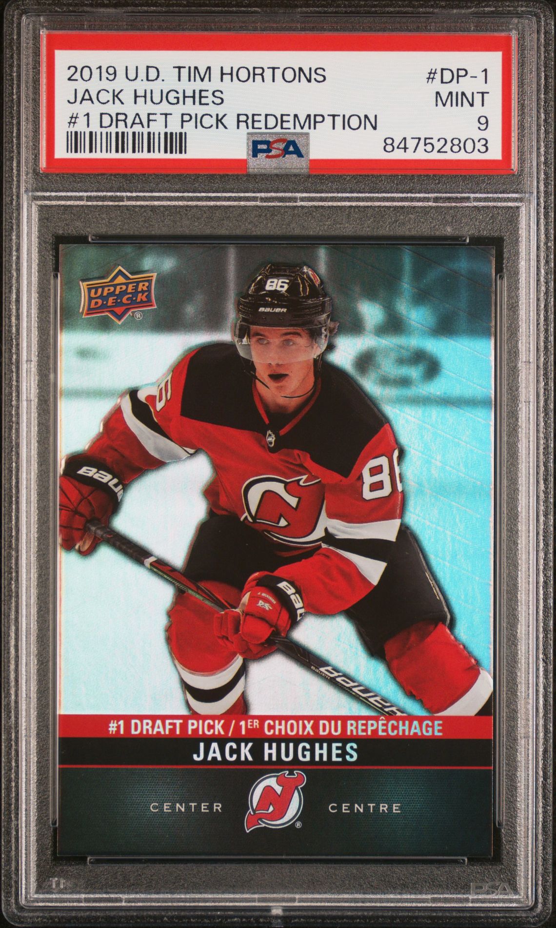 2019 Upper Deck Tim Hortons #1 Draft Pick Redemption Jack Hughes #Dp-1 (#1 Draft Pick Redemption) Mint 9 front