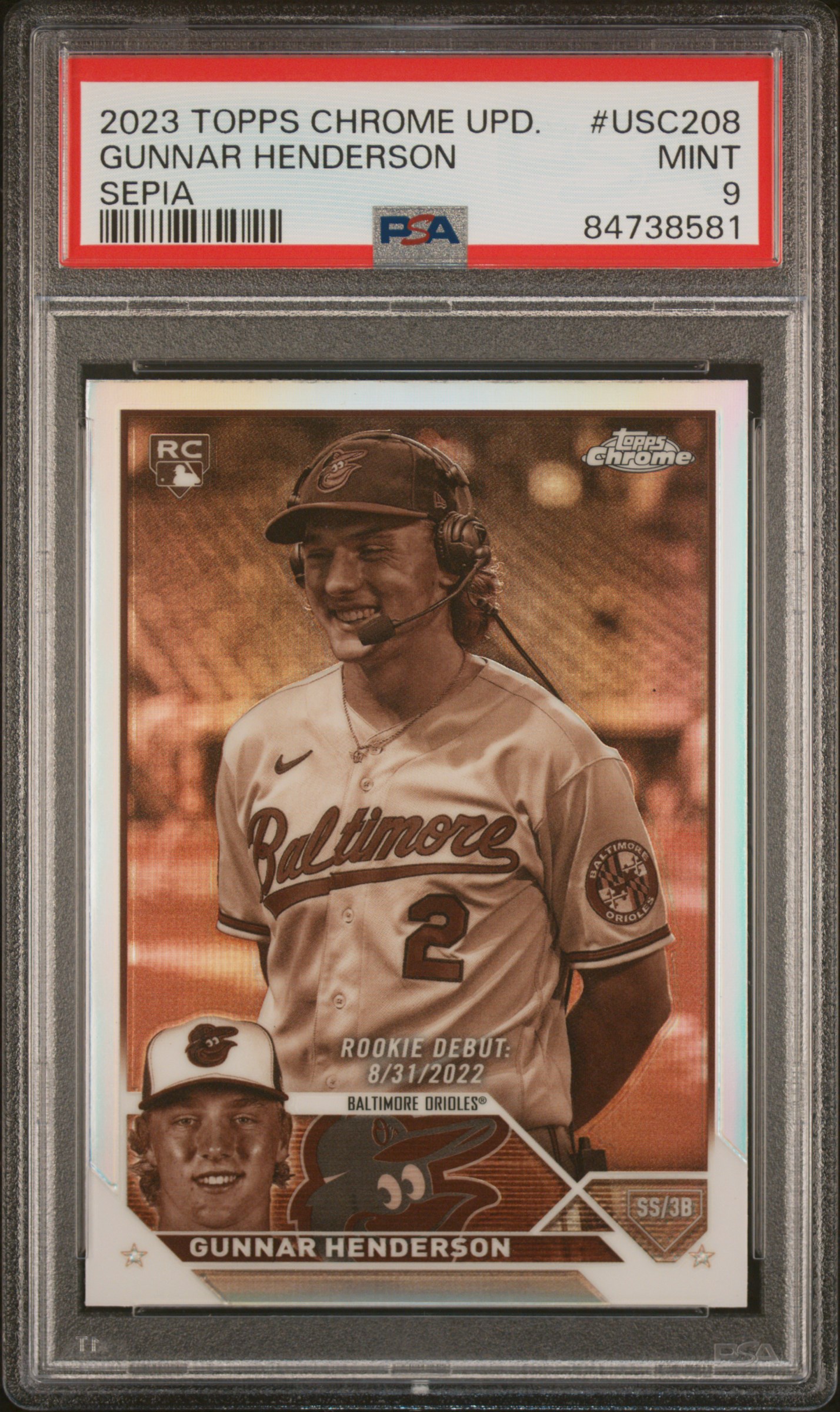 2023 TOPPS CHROME UPDATE #USC208 GUNNAR HENDERSON SEPIA REFRACTOR