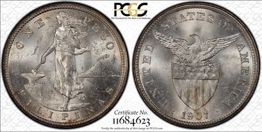 1907-S Peso MS62