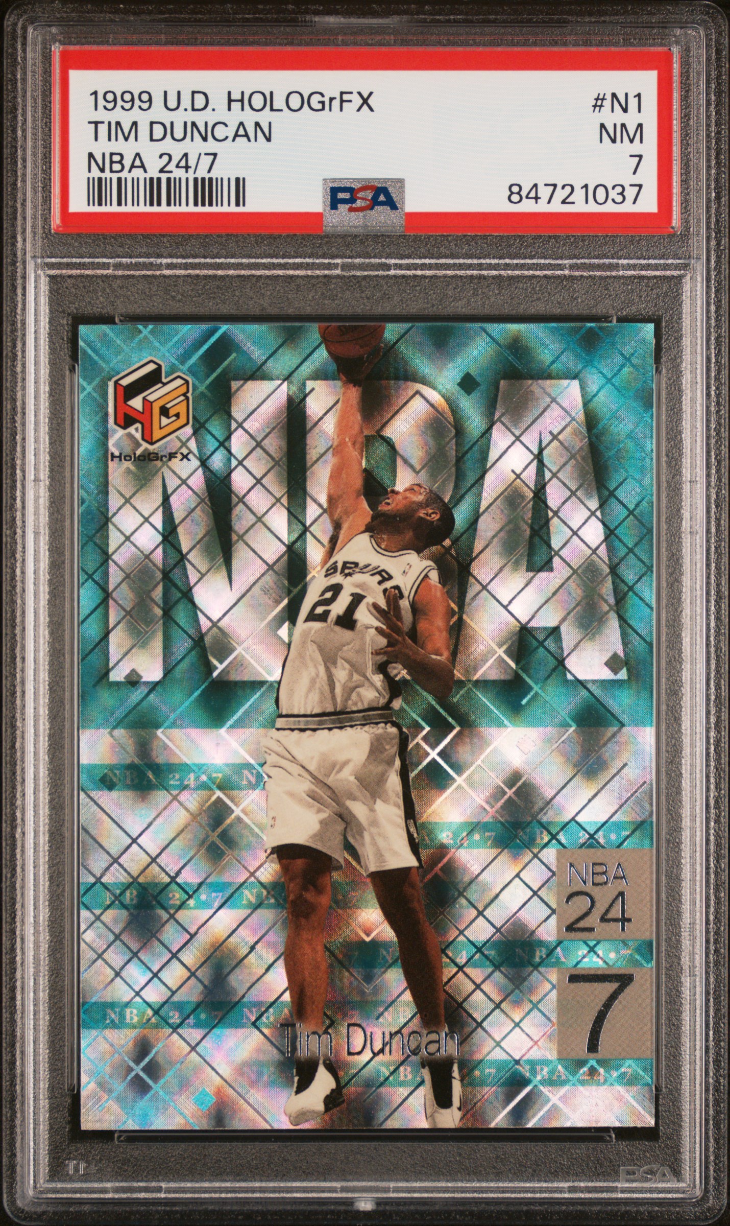 1999 UPPER DECK HOLOGrFX NBA 24/7 #N1 TIM DUNCAN NBA 24/7