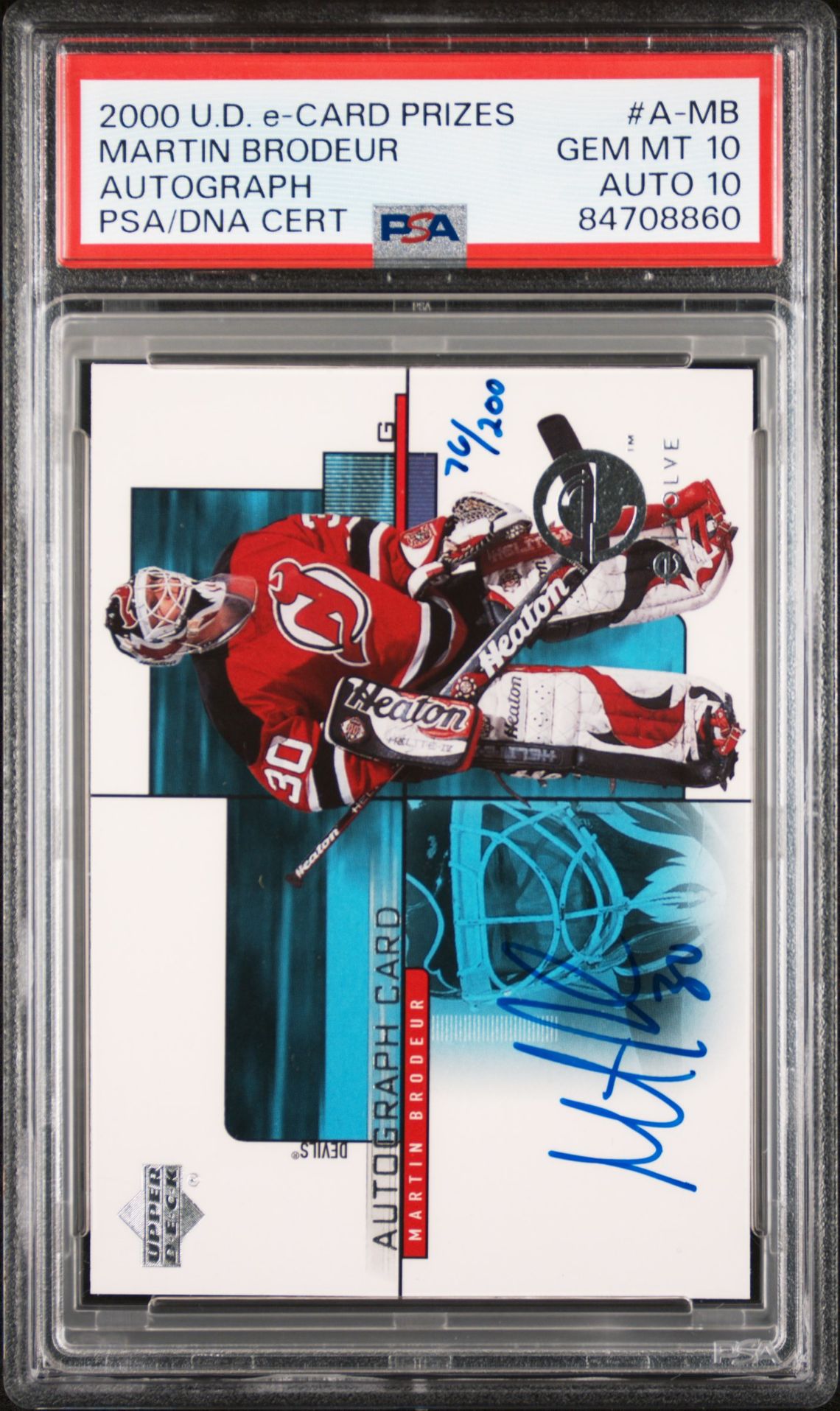2000 Upper Deck E-Card Prizes Martin Brodeur #A-Mb (Autograph) Gem Mt 10 front