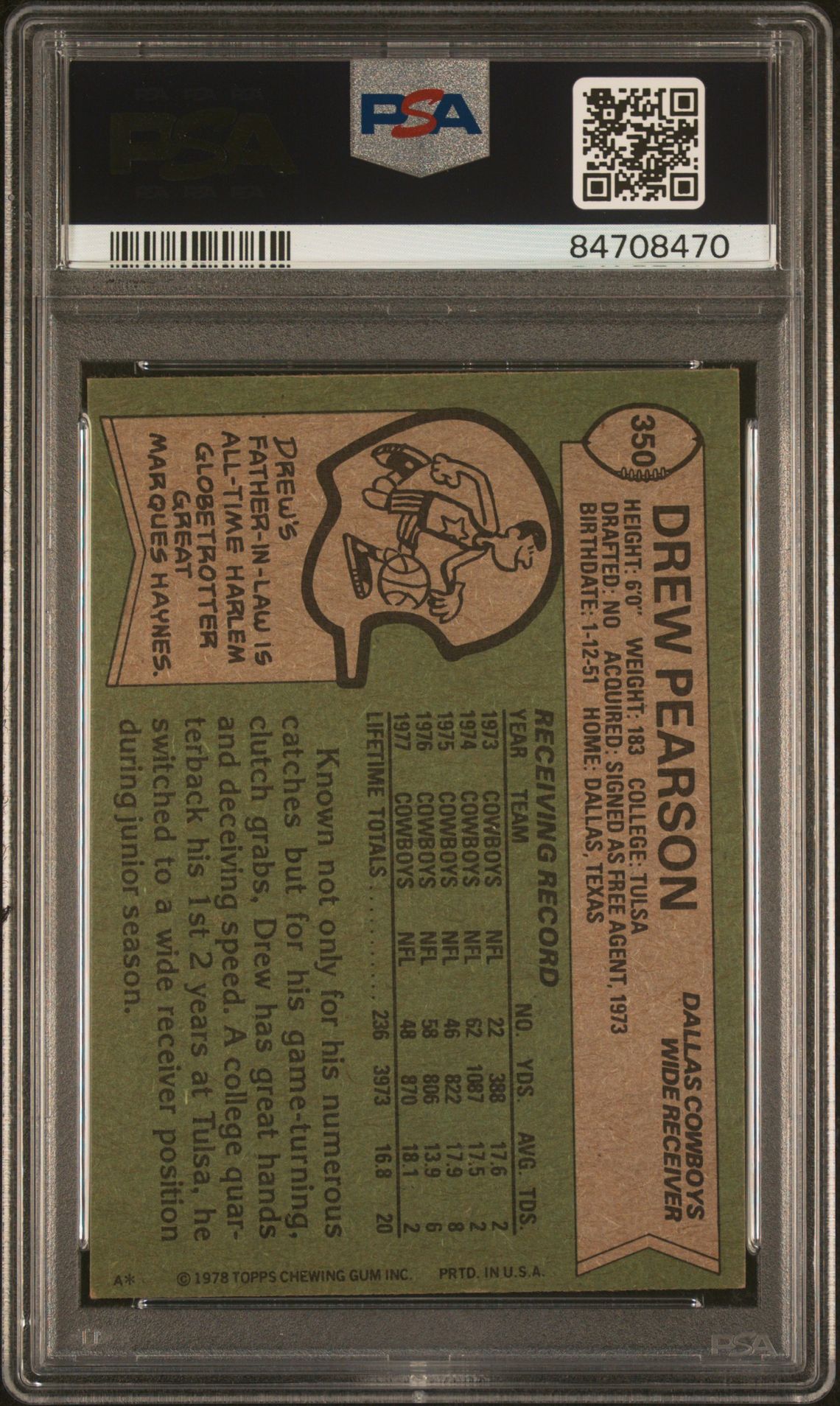 1978 Topps Drew Pearson #350 Nm-Mt 8 back
