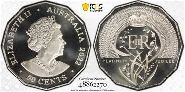 2022 50C Elizabeth II Platinum Jubilee MS69