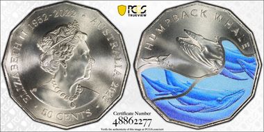 2023 50C Humpback Whale Colorized Antarctic Territory MS69