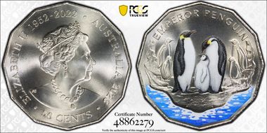 2023 50C Emperor Penguin Colorized Antarctic Territory MS69