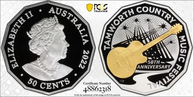 2022 50C Tamworth Music Festival Ag Partial Gilt PR70DCAM
