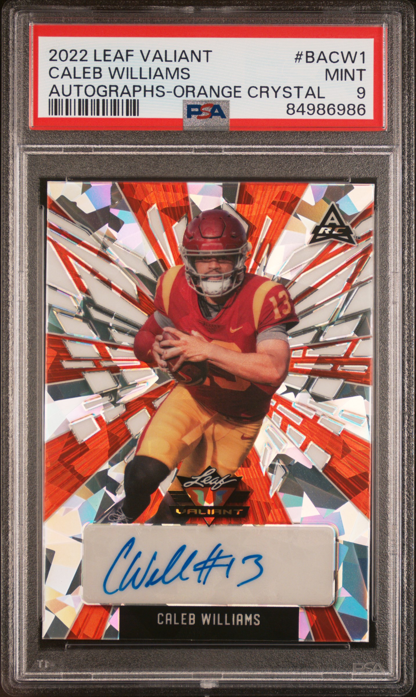 2022 LEAF VALIANT AUTOGRAPHS #BACW1 CALEB WILLIAMS AUTOGRAPHS-ORANGE CRYSTAL