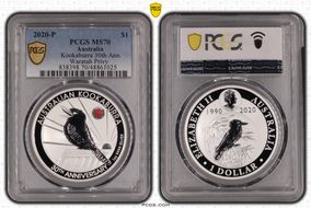 2020-P $1 Kookaburra Ag 30th Anniv. Colorized Waratah Privy MS70