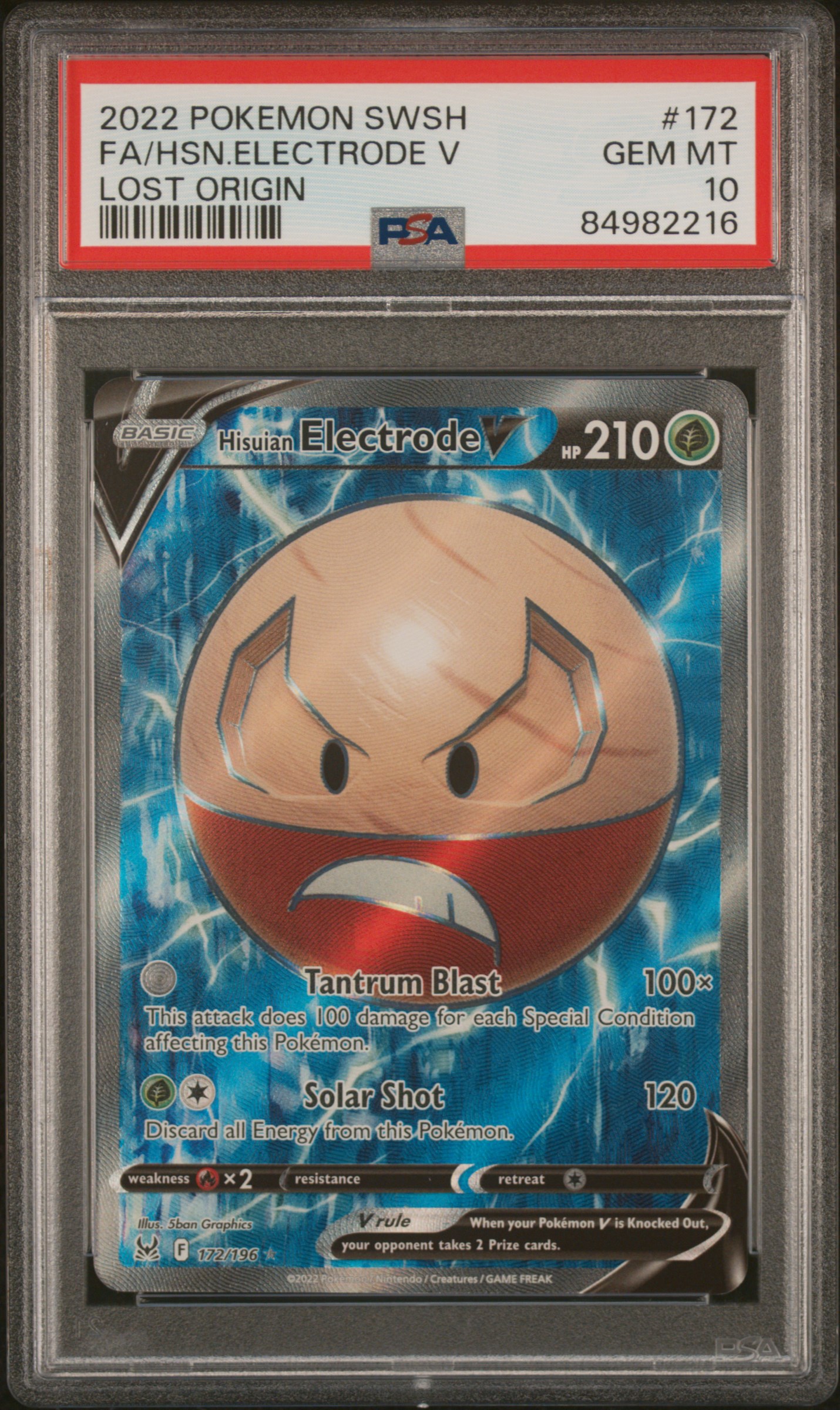 2022 Pokemon Sword & Shield Lost Origin 172 Full Art/Hisuian Electrode V – PSA GEM MT 10